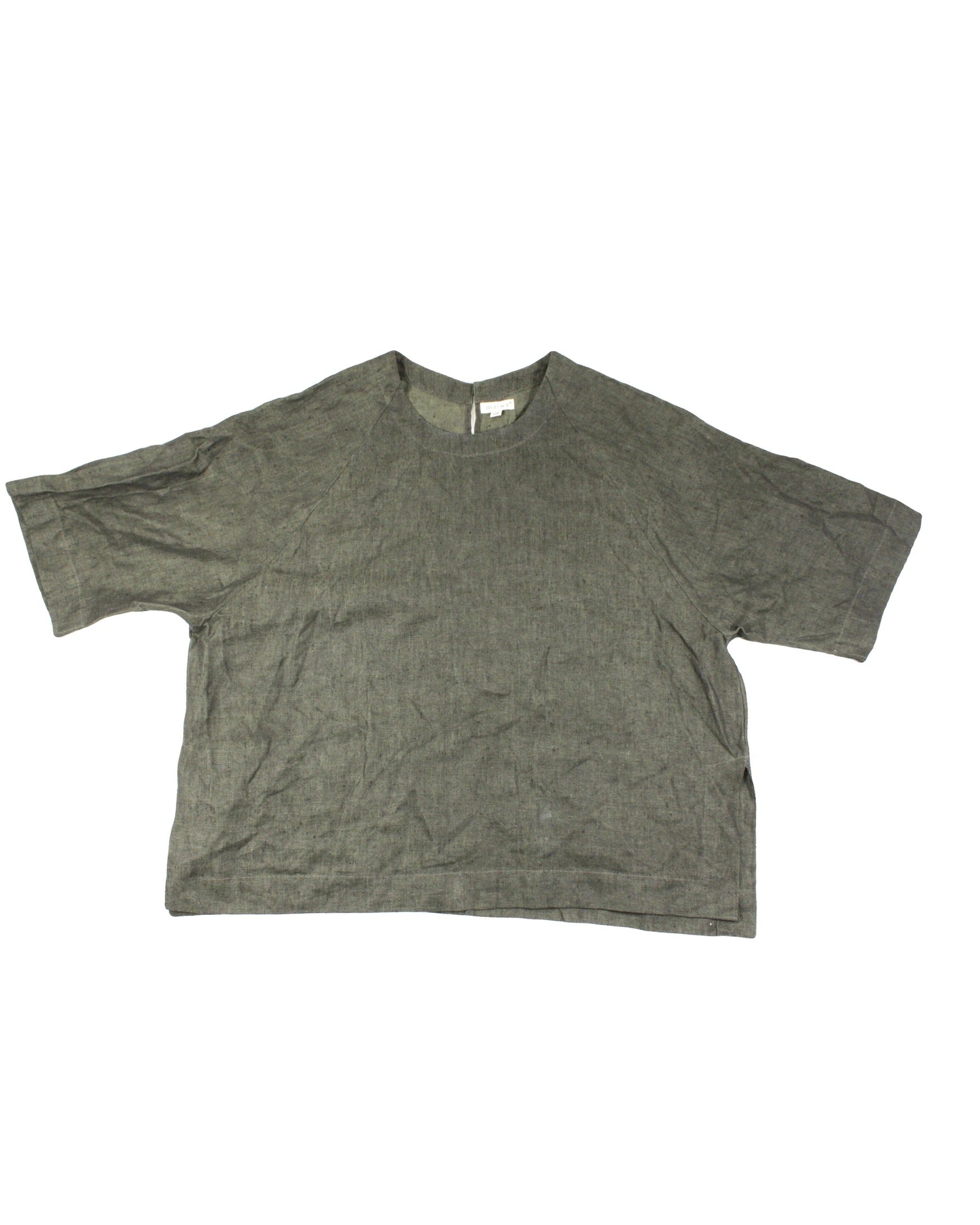 Maiwa Women's Green and Black Linen Short Sleeve Top