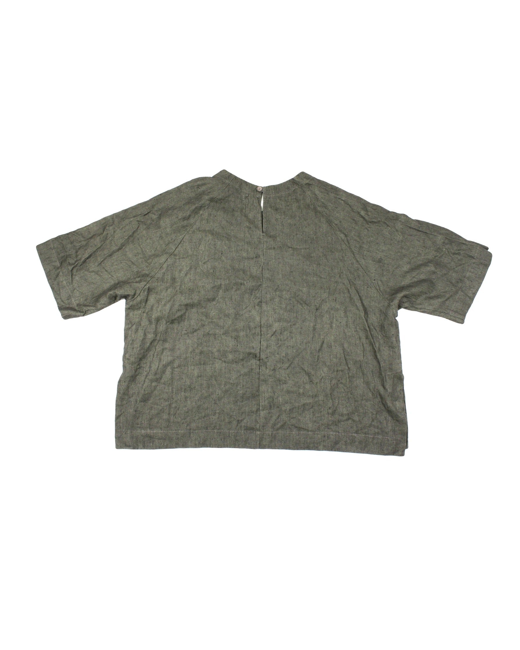 Maiwa Women's Green and Black Linen Short Sleeve Top