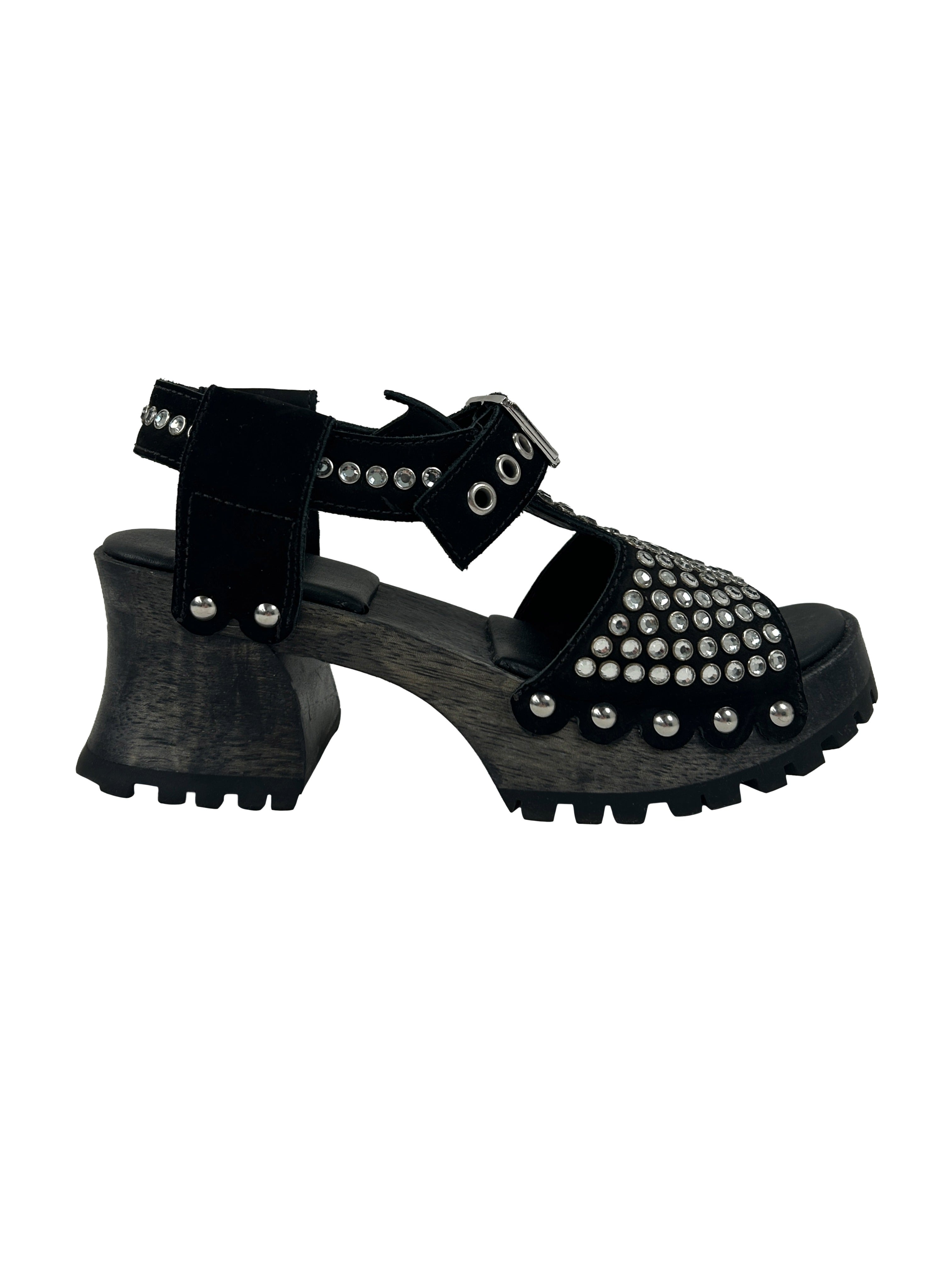 John Fluevog Size 7 Een Rhinestone Clog Sandals