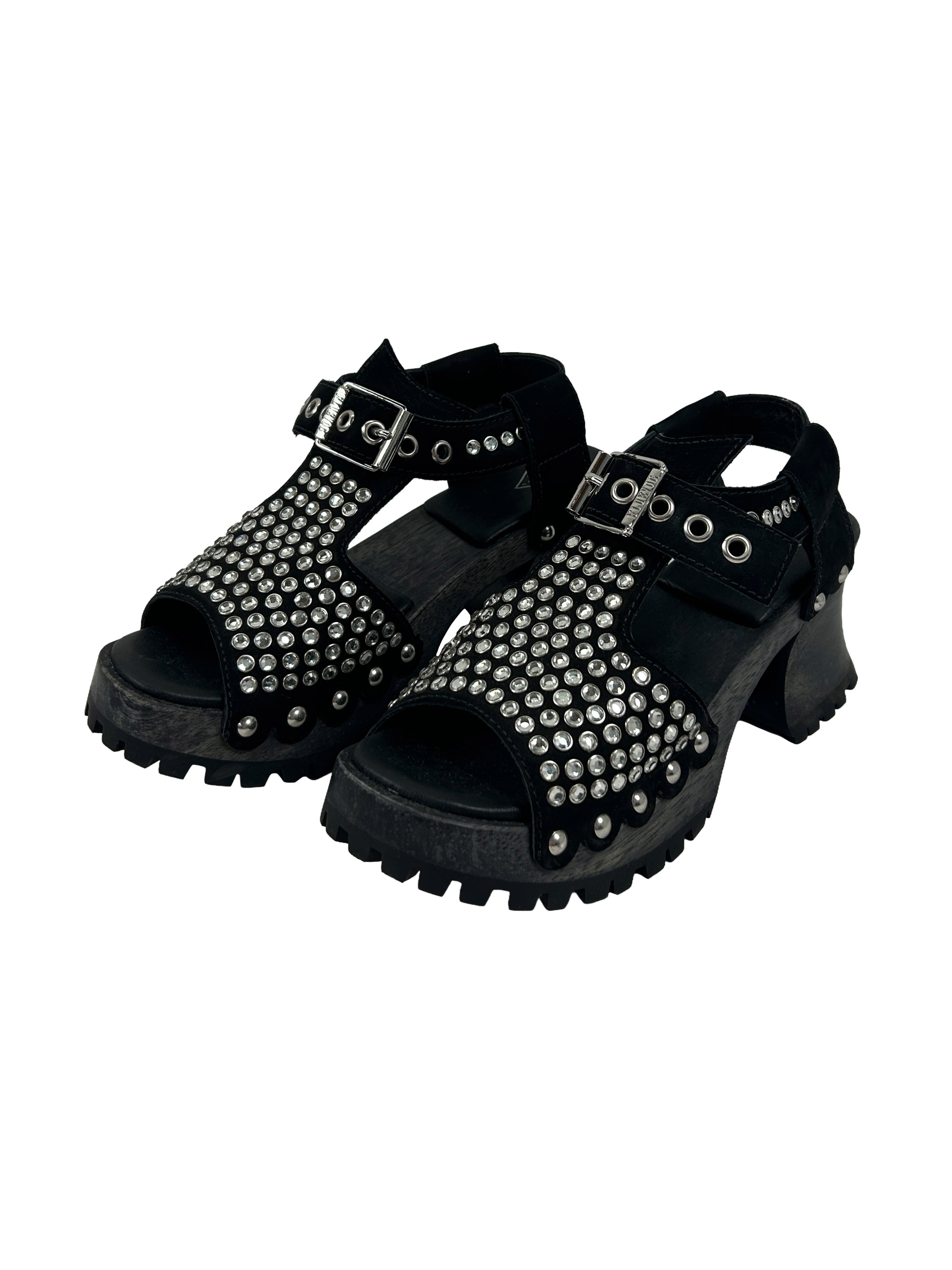 John Fluevog Size 7 Een Rhinestone Clog Sandals