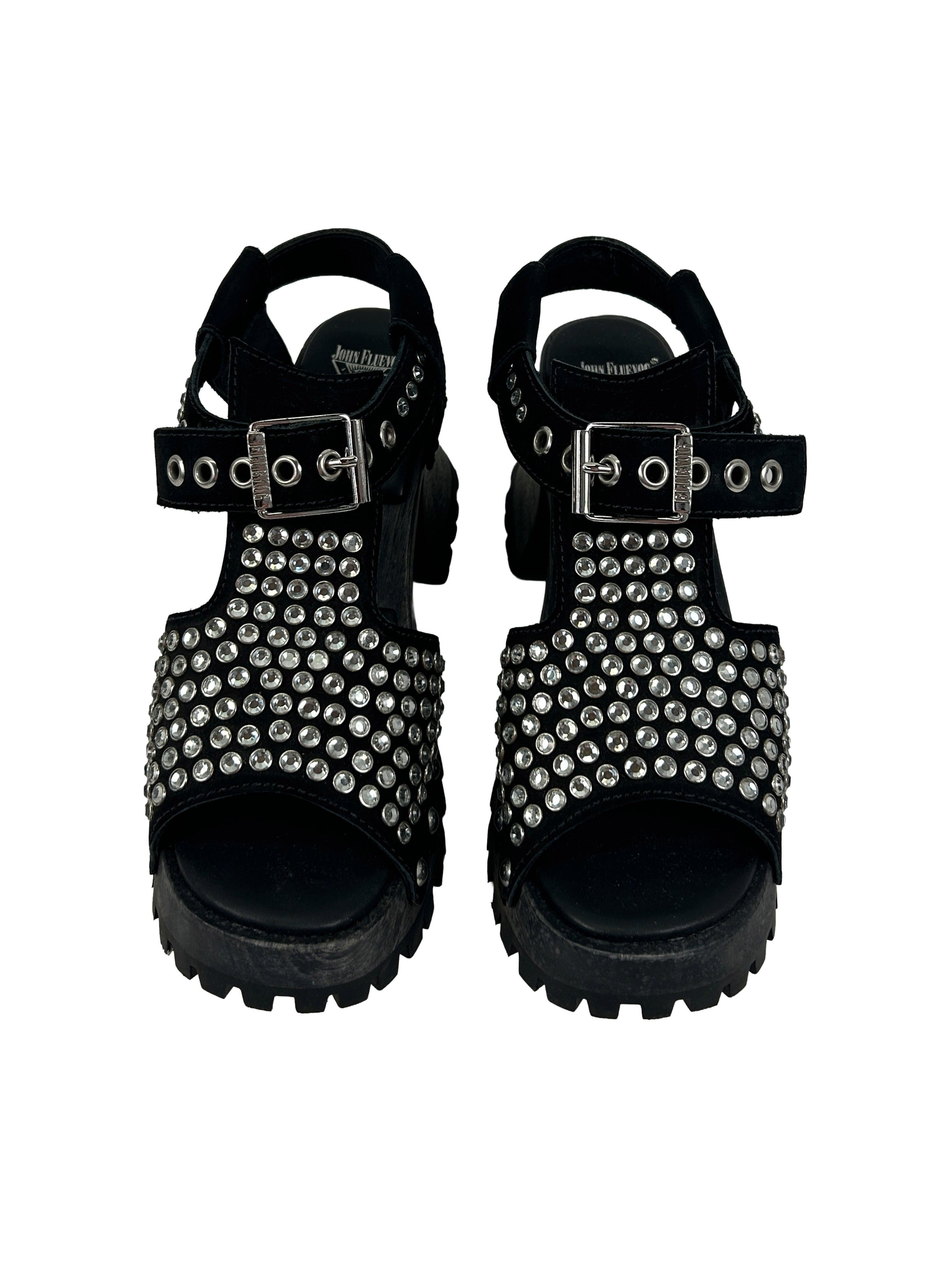 John Fluevog Size 7 Een Rhinestone Clog Sandals