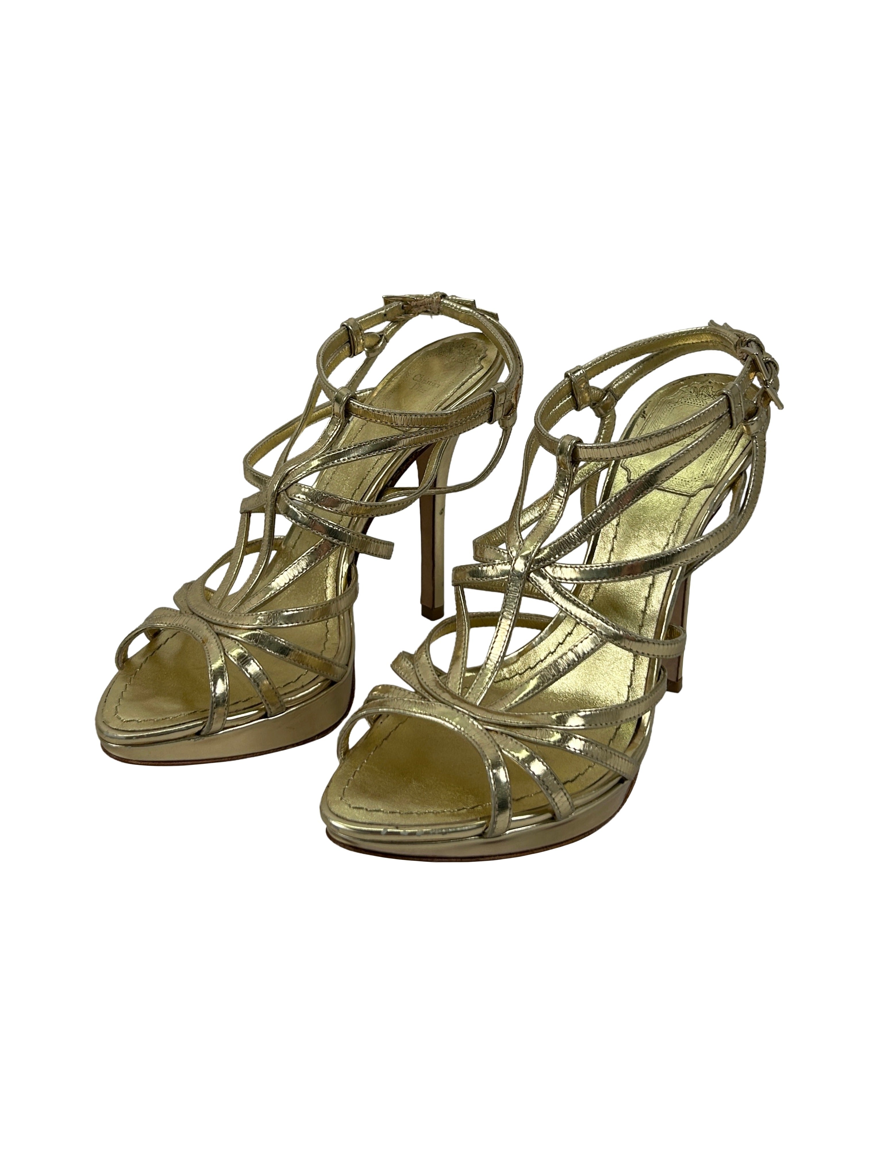 Christian Dior Size 36.5 Metallic Strappy Sandals