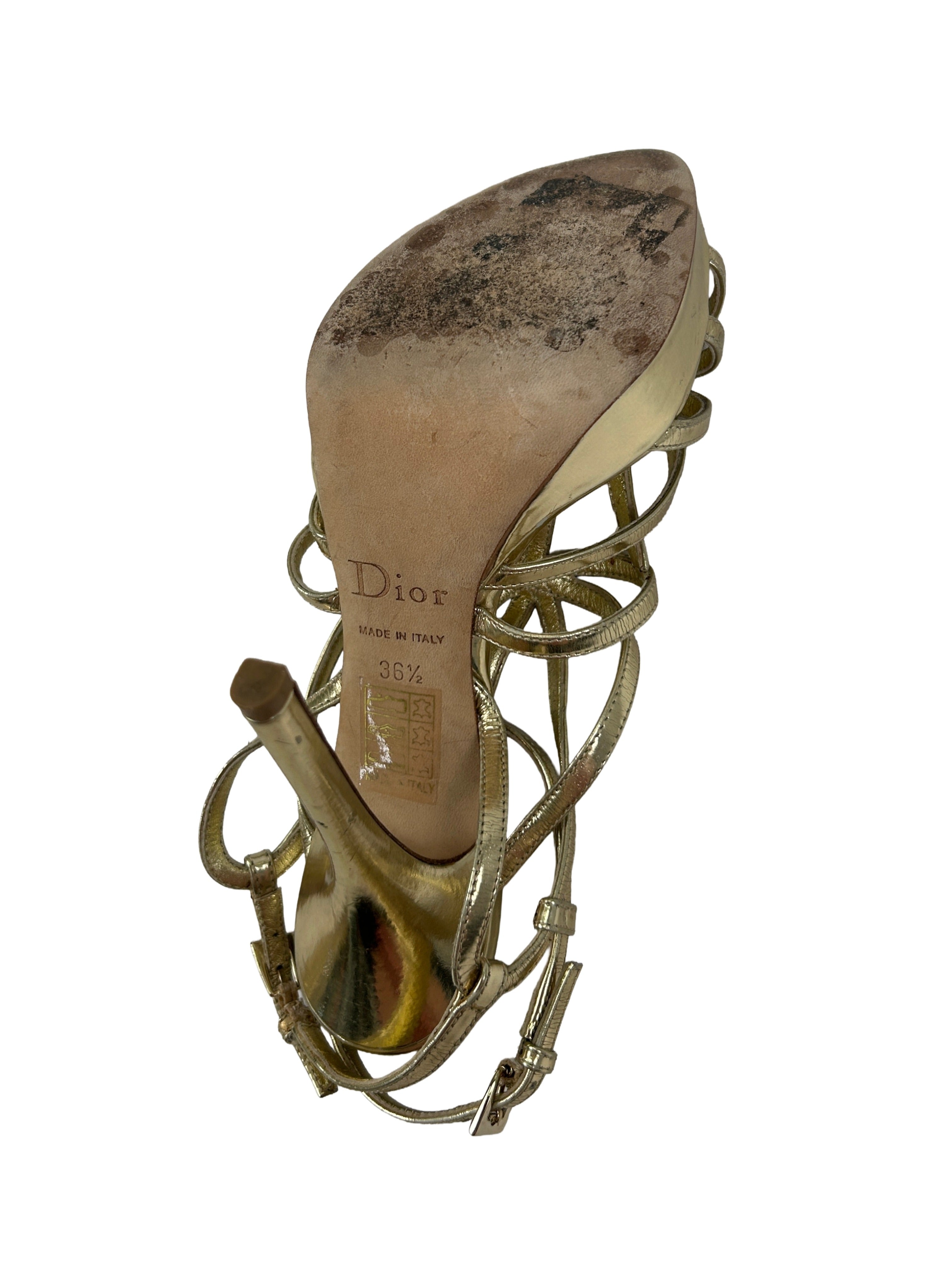 Christian Dior Size 36.5 Metallic Strappy Sandals
