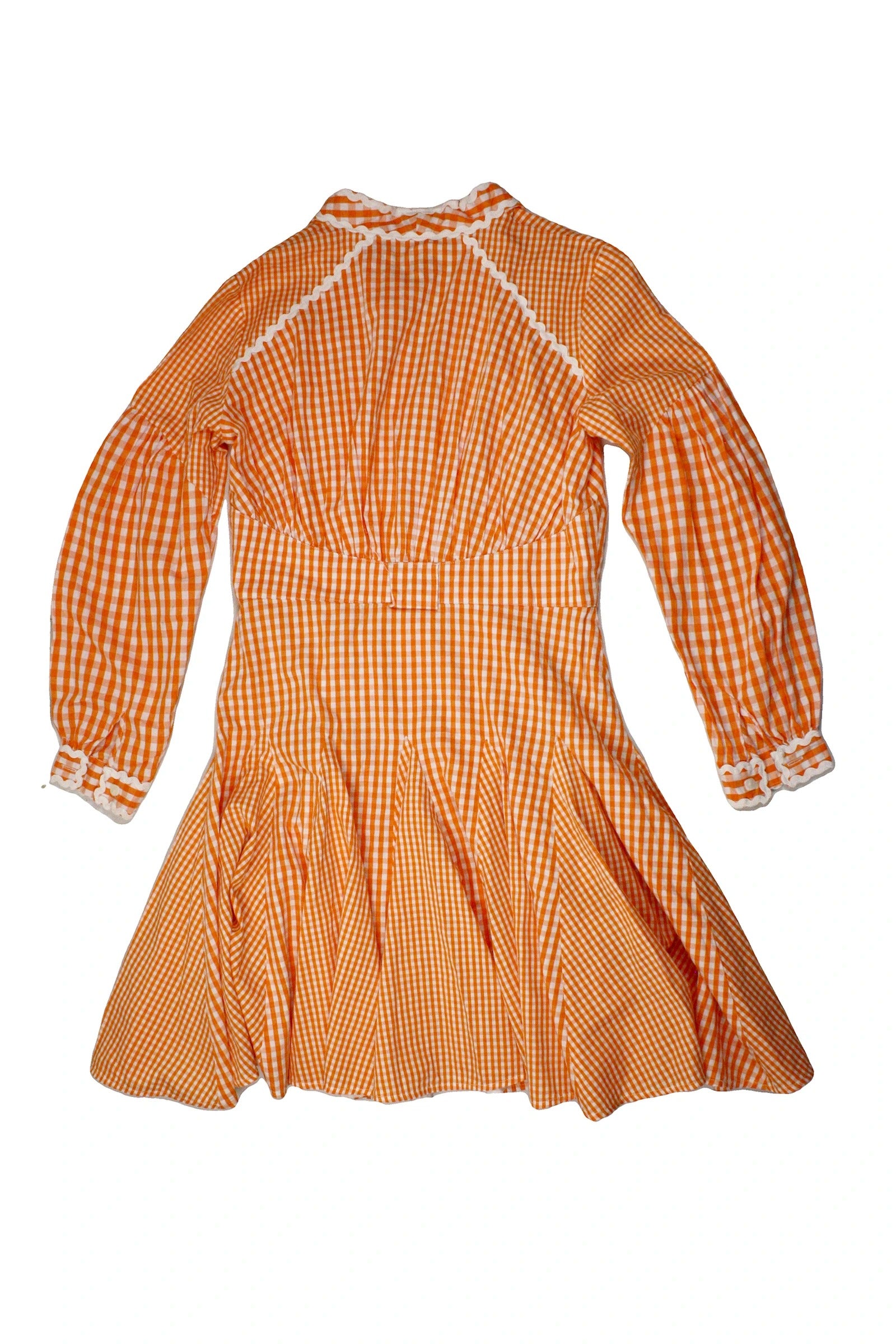 No Brand Women's Orange and White Gingham Long Sleeve Dress