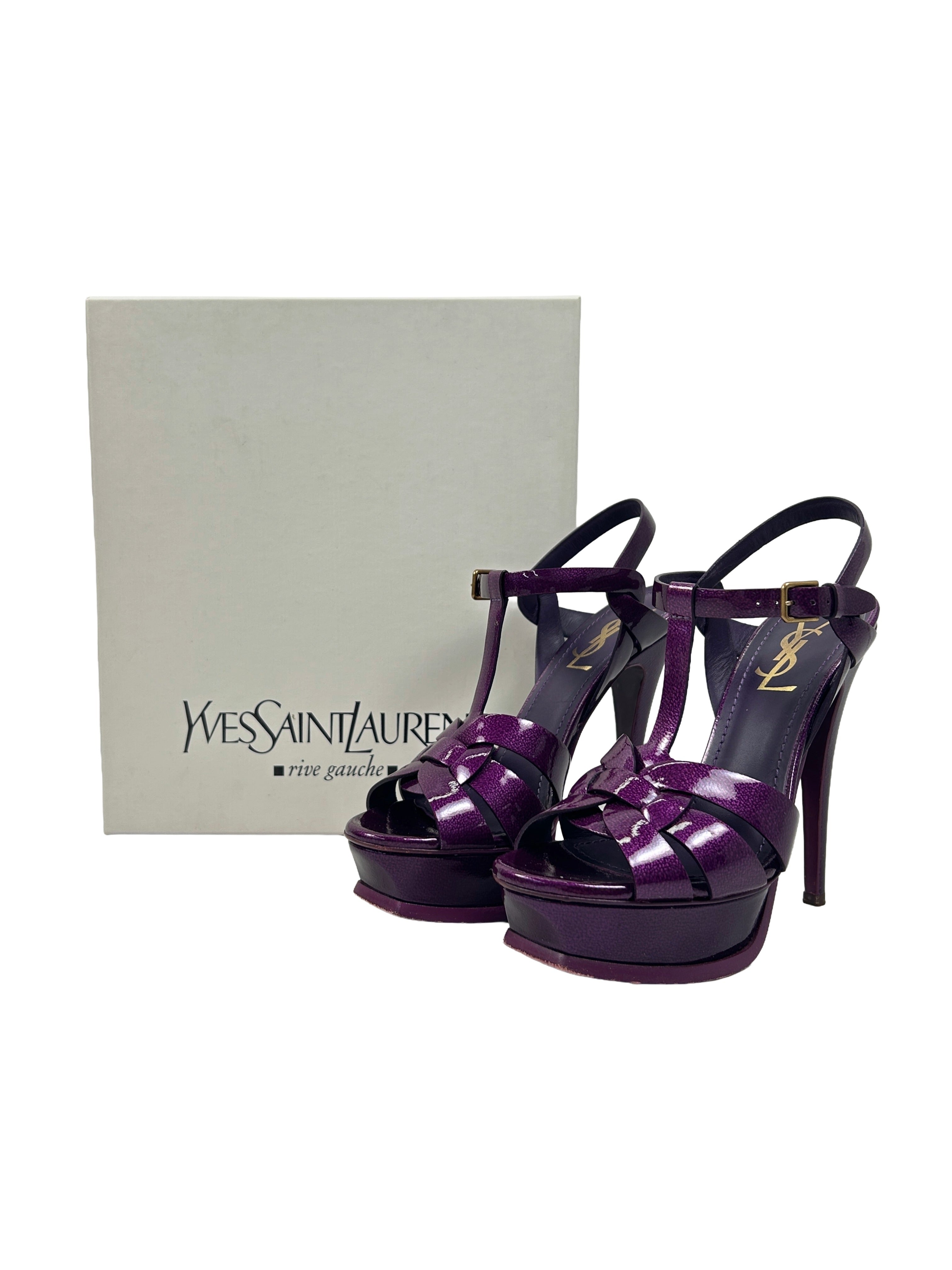 Yves Saint Laurent Size 36.5 Purple Patent Leather Tribute Sandals