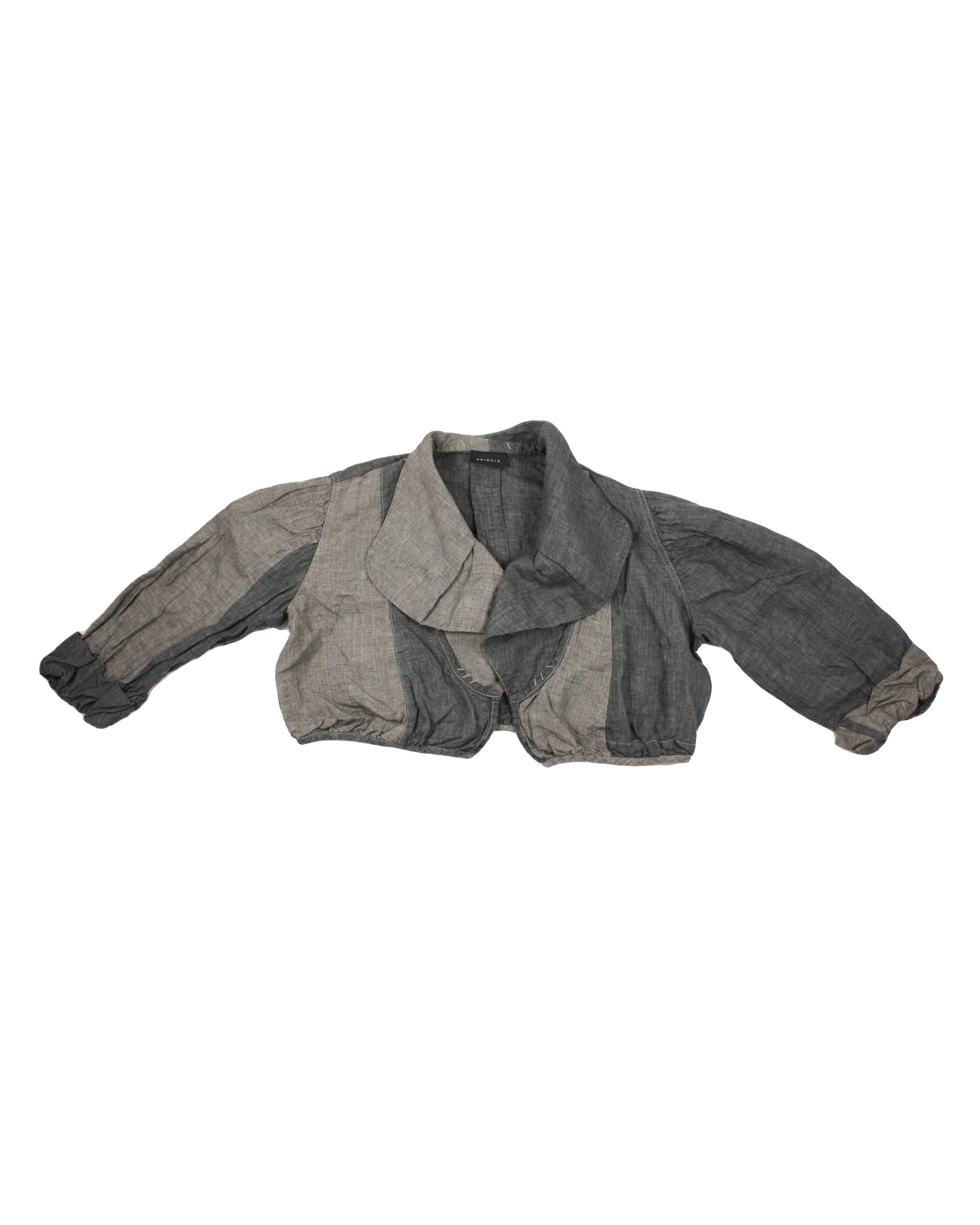 Animale Women's Taupe and Dark Grey Linen Long Sleeve Bolero Cardigan