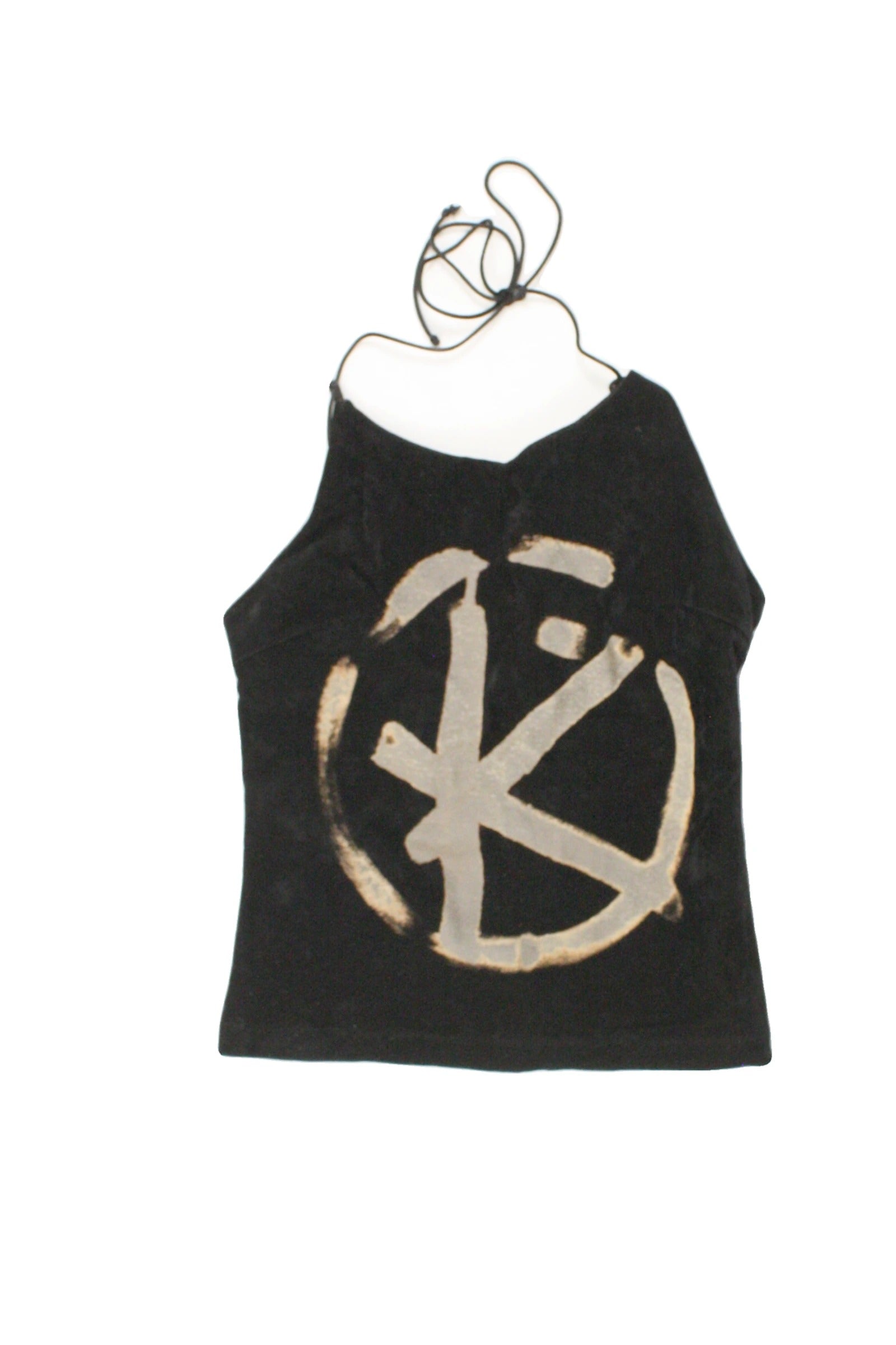 No Brand Women's Black and Taupe Velour Sleeveless Top with V-Neck and Lace Back