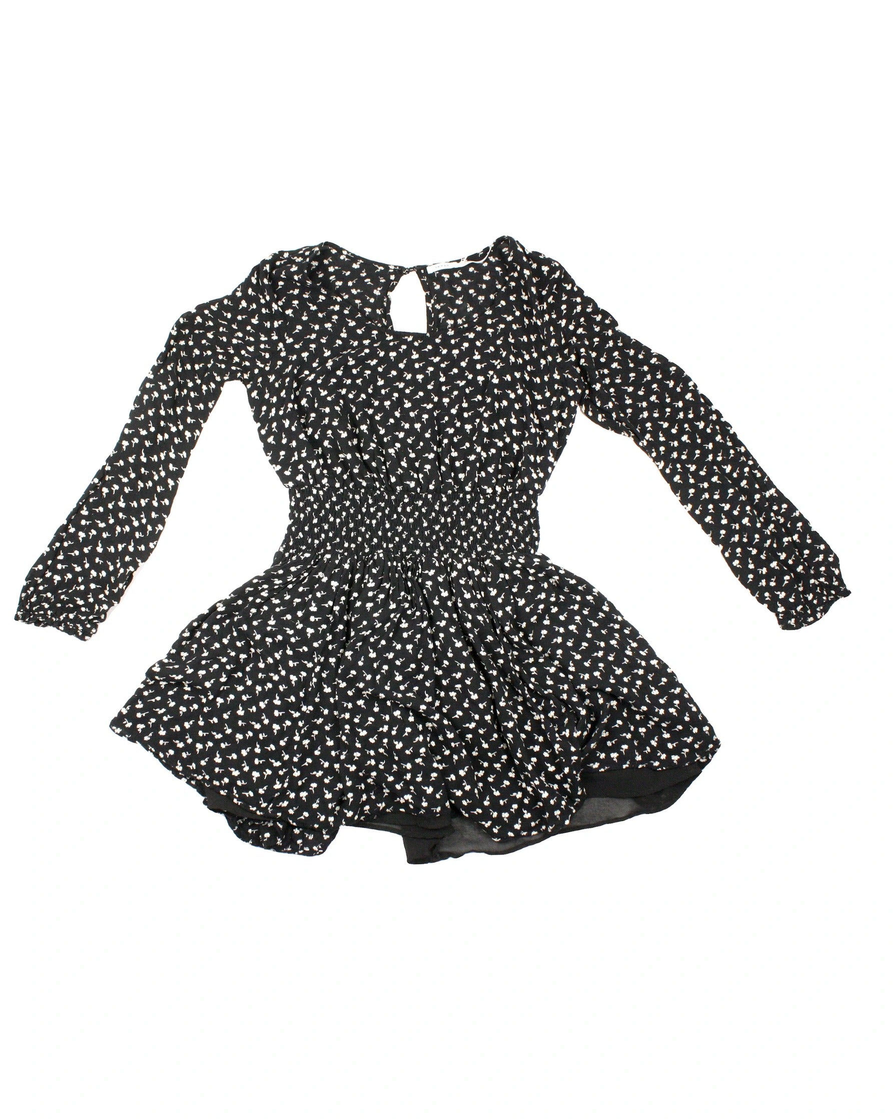 Kimchi Blue Women's Black and Cream Floral Long Sleeve Mini Dress – Size M