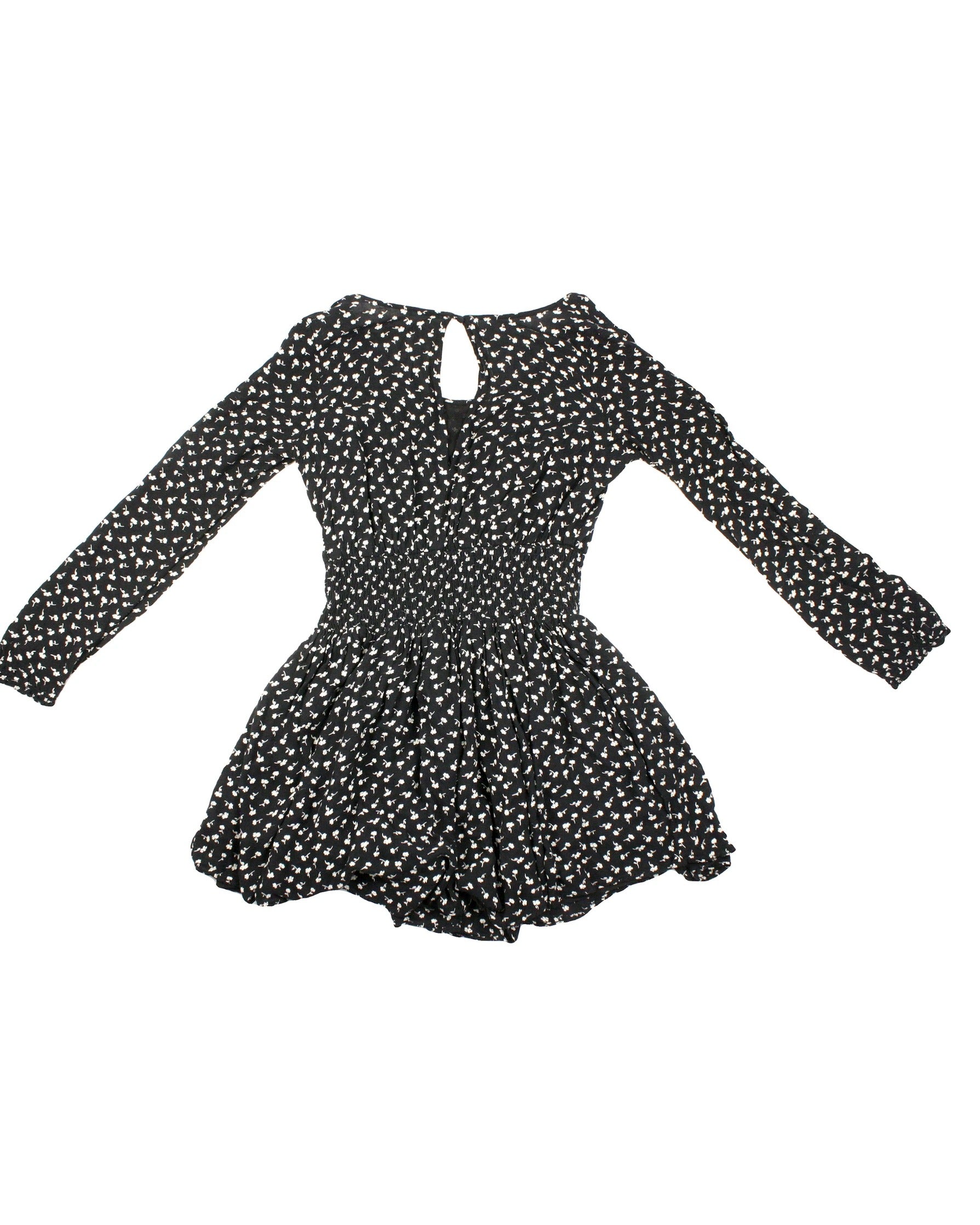 Kimchi Blue Women's Black and Cream Floral Long Sleeve Mini Dress – Size M