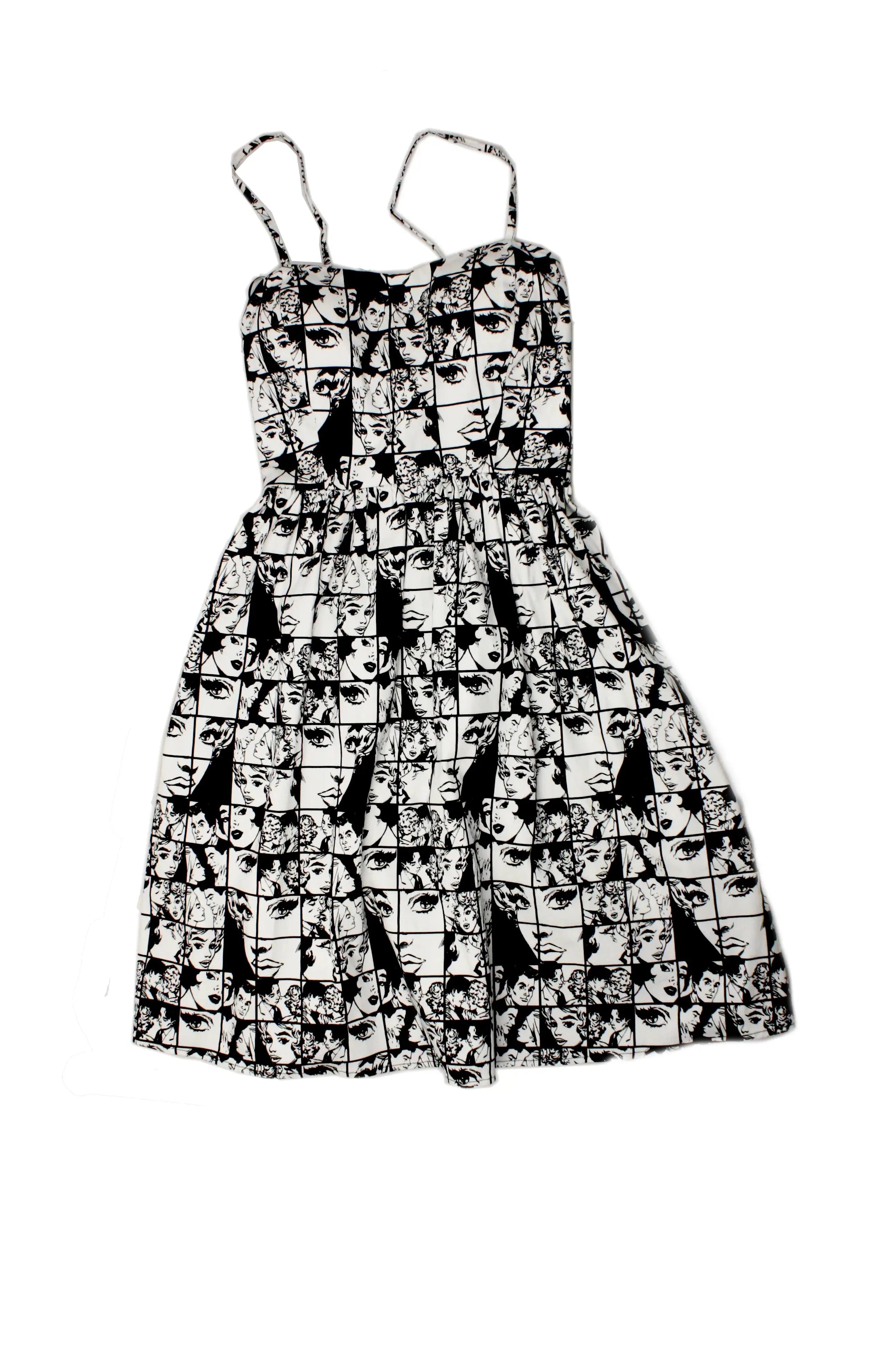 Twik Women's Black and White Comic Print Spaghetti Strap Dress – Size XS