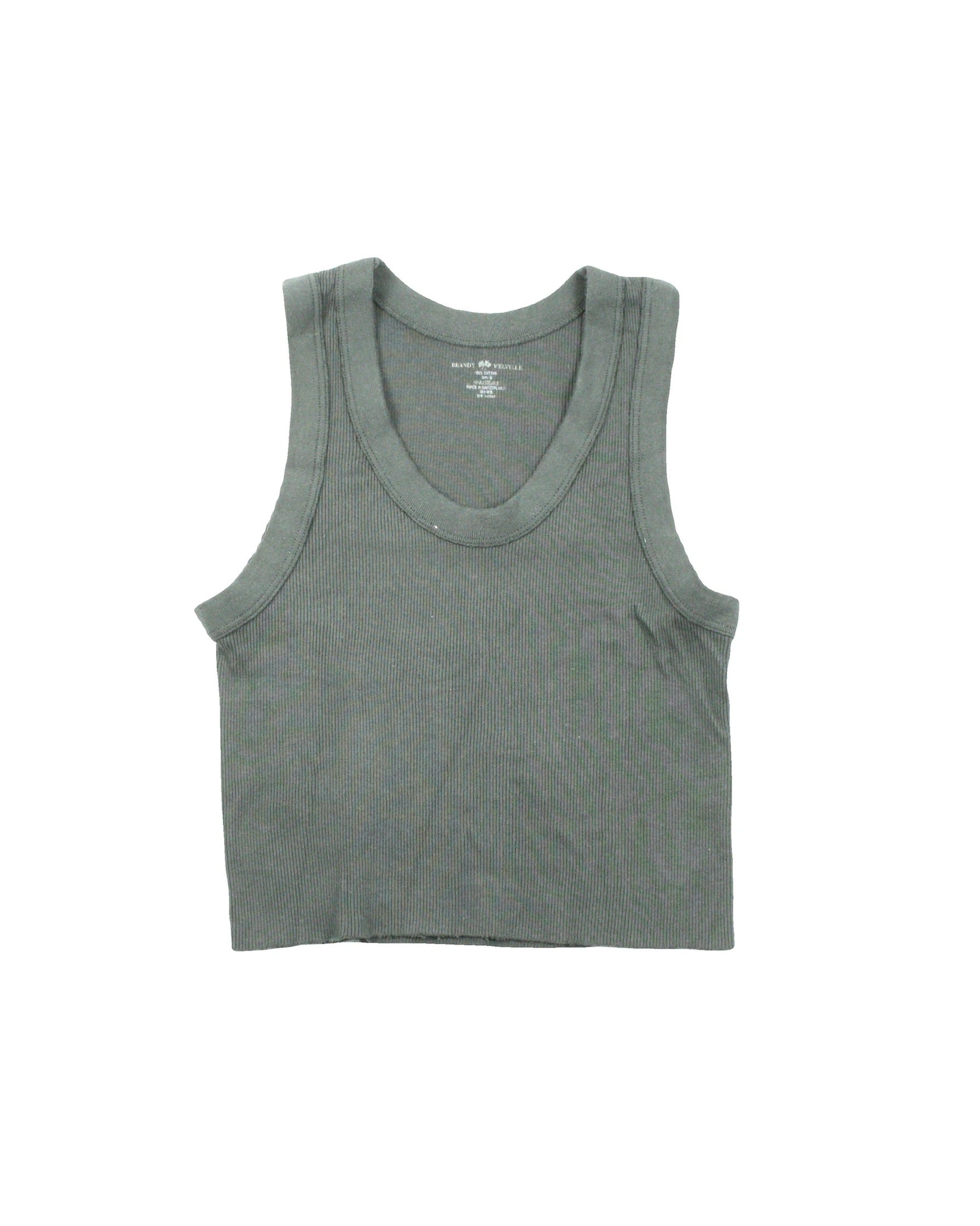 Brandy Melville Women's Dark Green Rib-Knit Cotton Sleeveless Crop Top