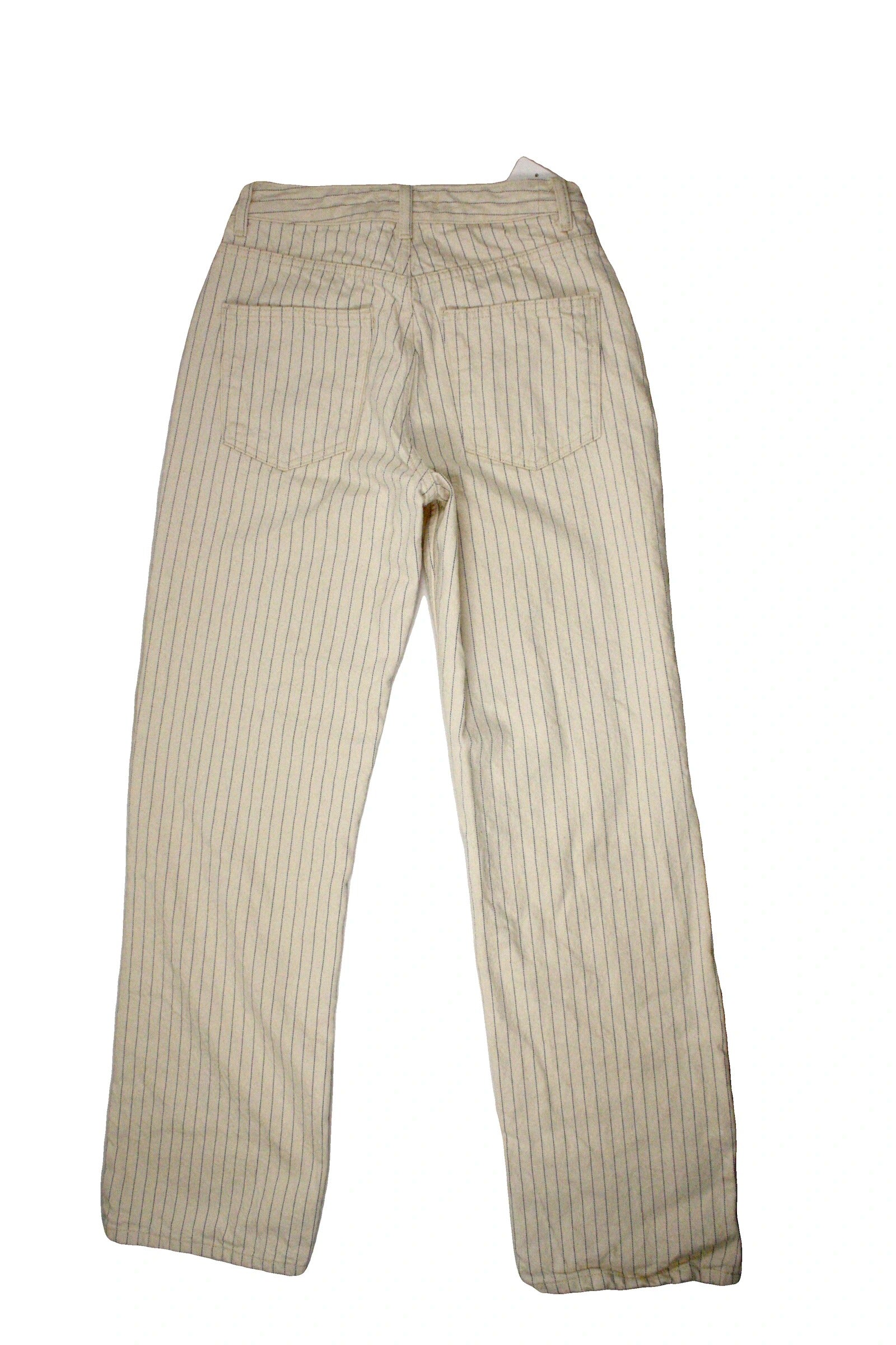 Zara Women's Beige and Blue Pinstripe High-Rise Straight-Leg Pants – Size 26