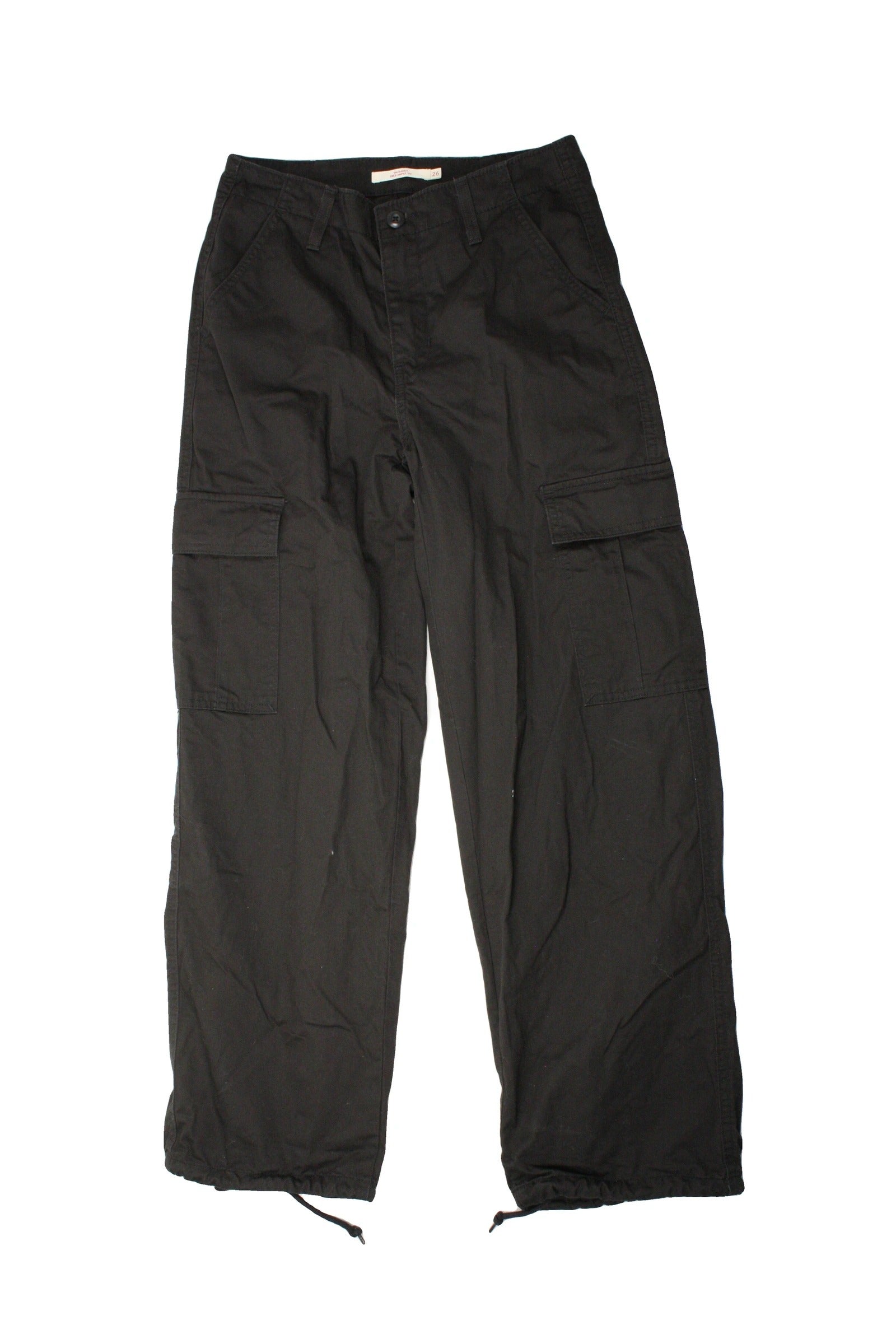 Levi's Women's Black High-Rise Cargo Pants with Drawstring Cuffs – Size 26