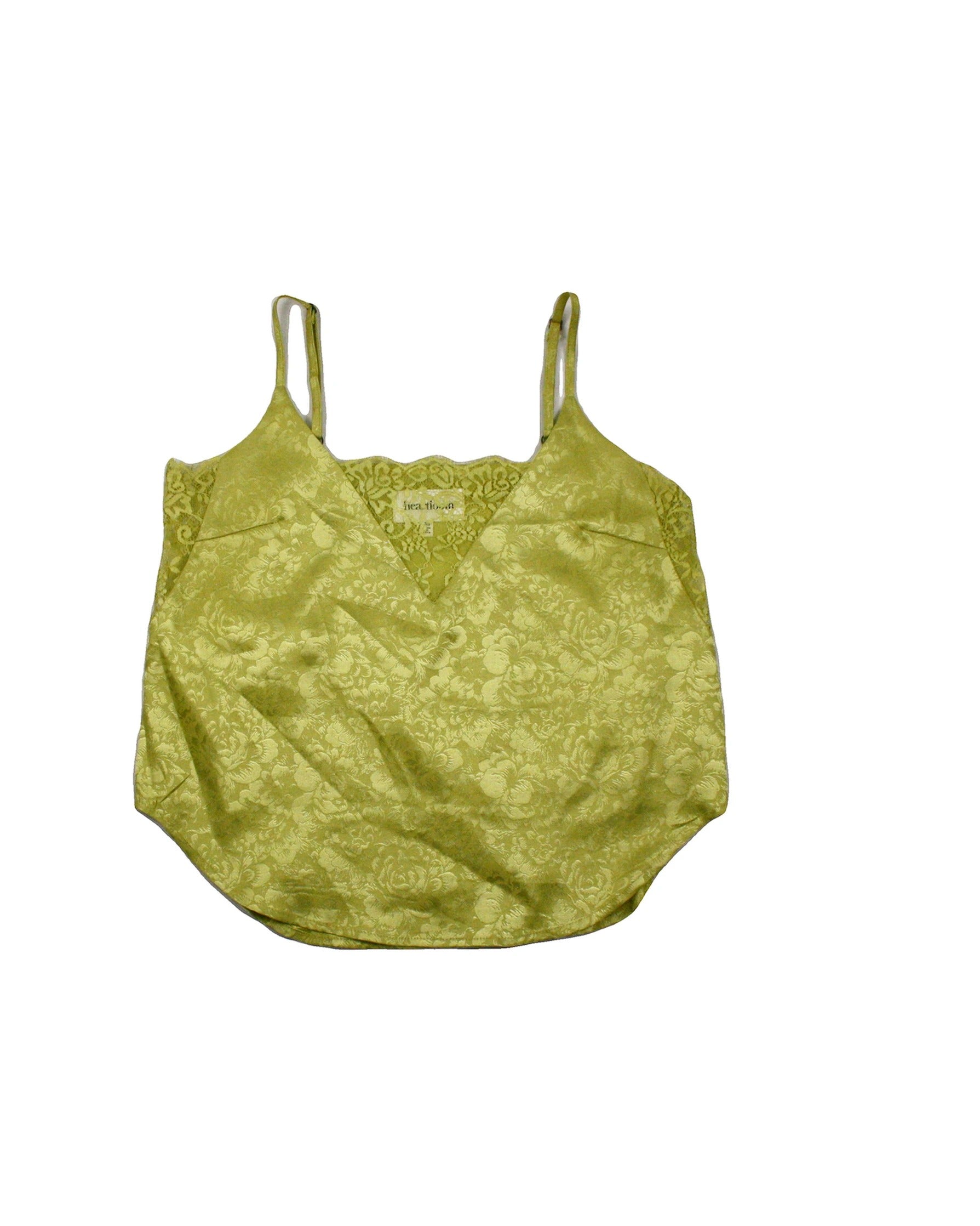 Heartloom Women's Lime Floral Spaghetti Strap Top with Lace Panels – Size XS