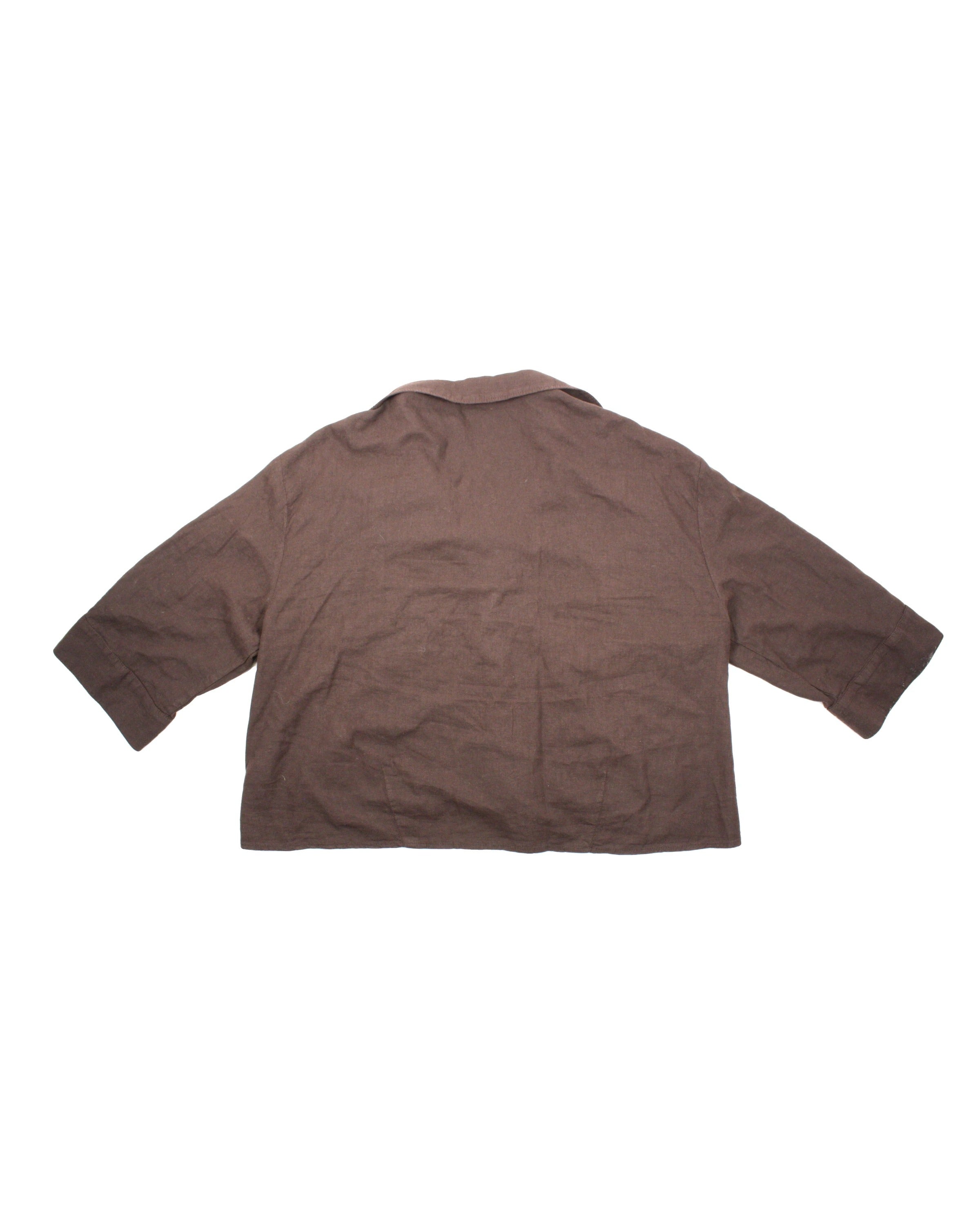 Zara Women's Brown Linen-Blend Long Sleeve Shirt – Size M