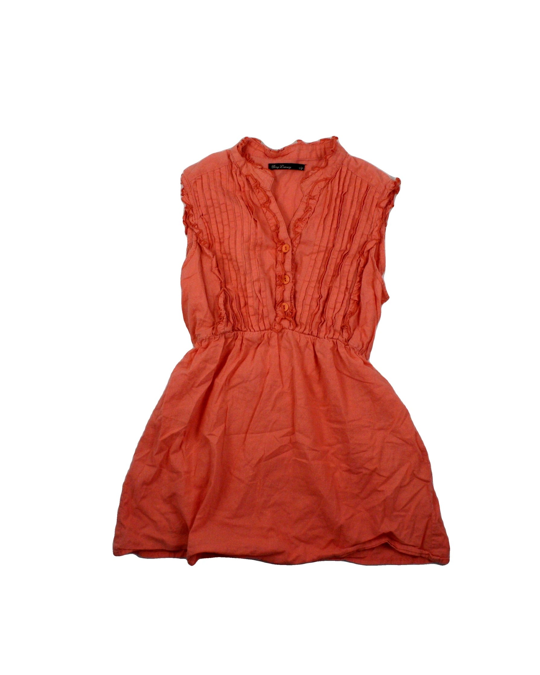 Song Luxury Women's Coral Cotton Sleeveless Top with Pintuck Detail – Size S
