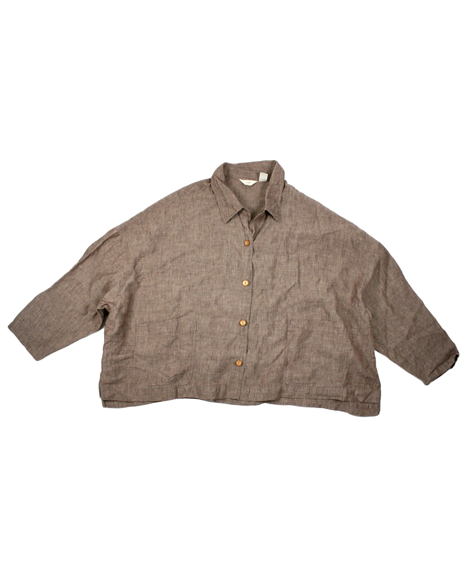 J.Jill Women's Dark Taupe Linen Long Sleeve Cropped Shirt – Size S