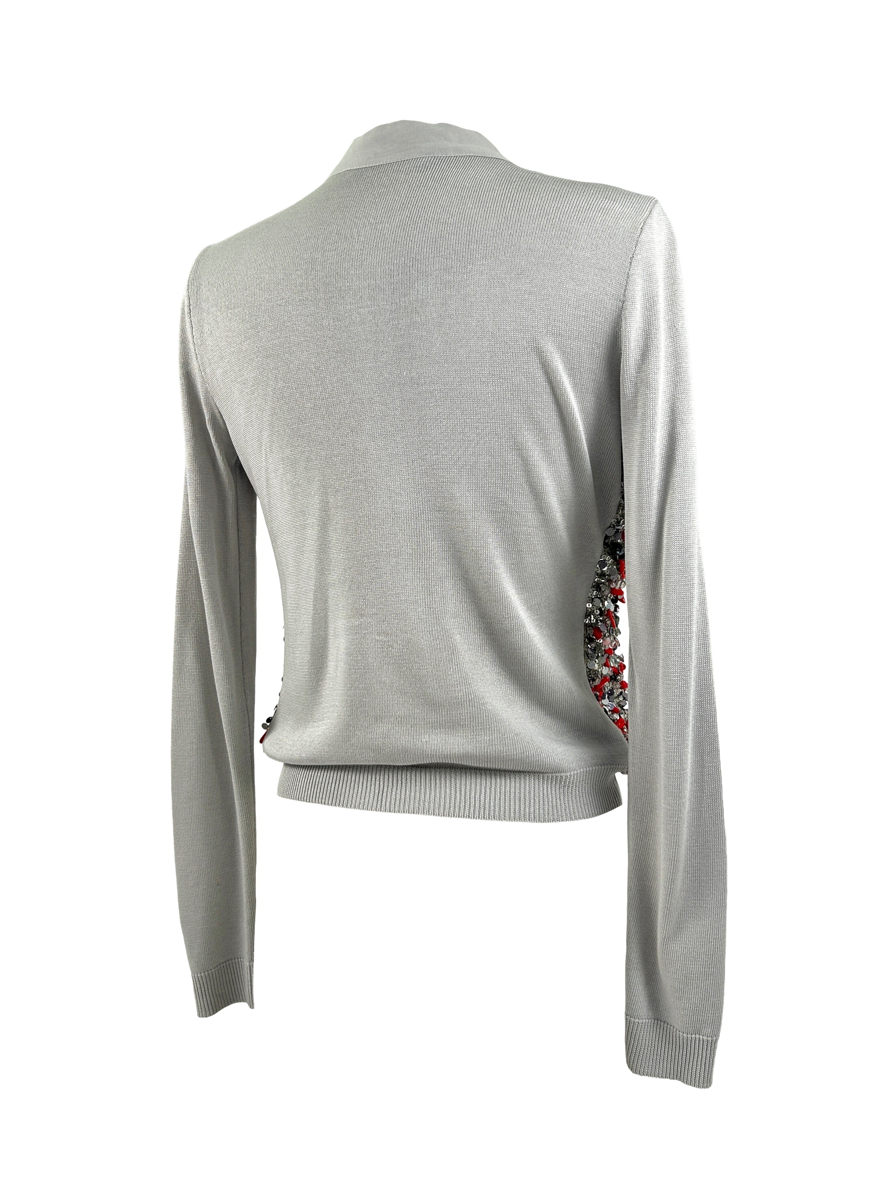 Blumarine Silk Sequined Beaded Cardigan