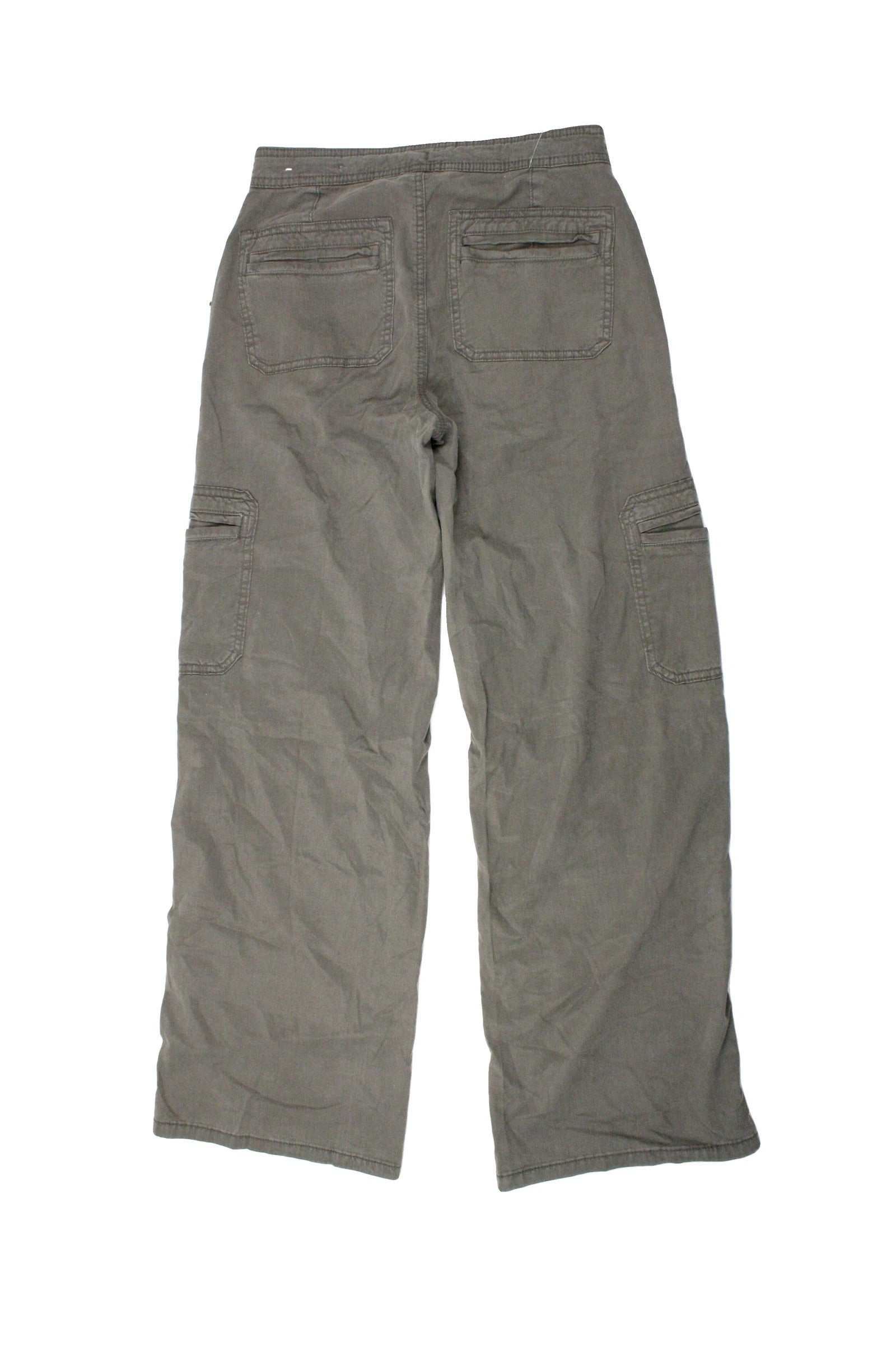 American Eagle Women's Olive Mid-Rise Wide-Leg Cargo Pants with Drawstring Waist – Size 28
