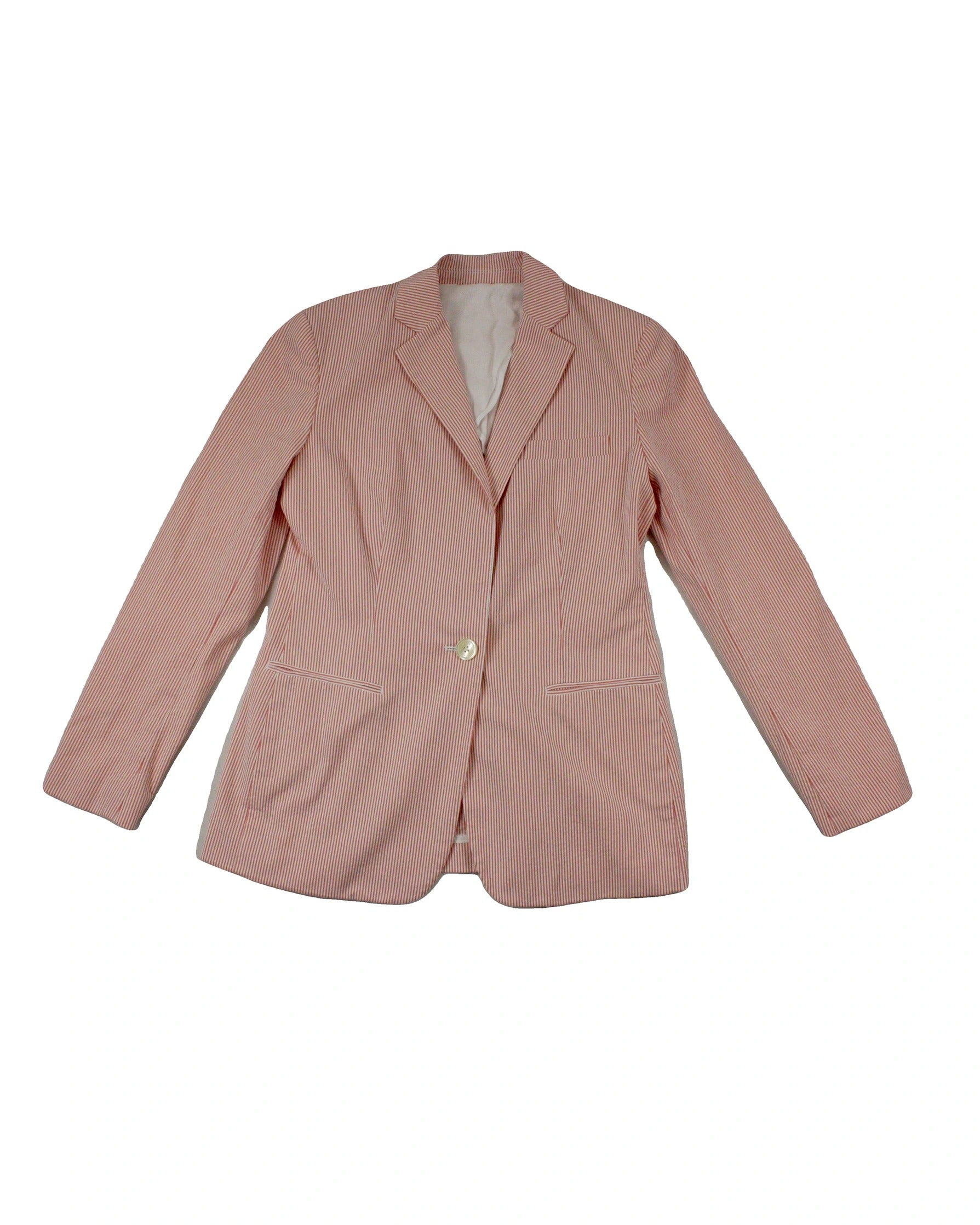 Ralph Lauren Women's Red/White Long Sleeve Blazer with Lapels and Single-Button Front