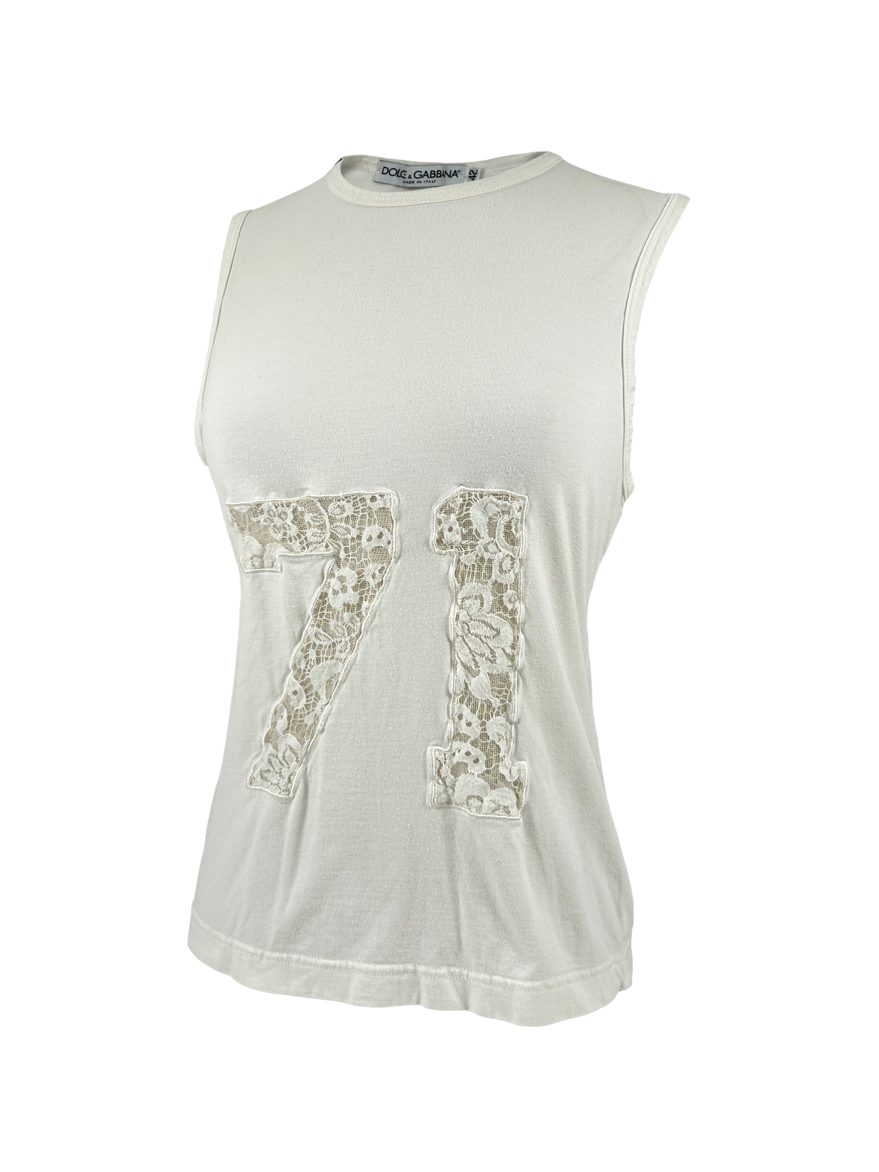Dolce & Gabbana Size 42 Lace Applique Graphic Tank Top