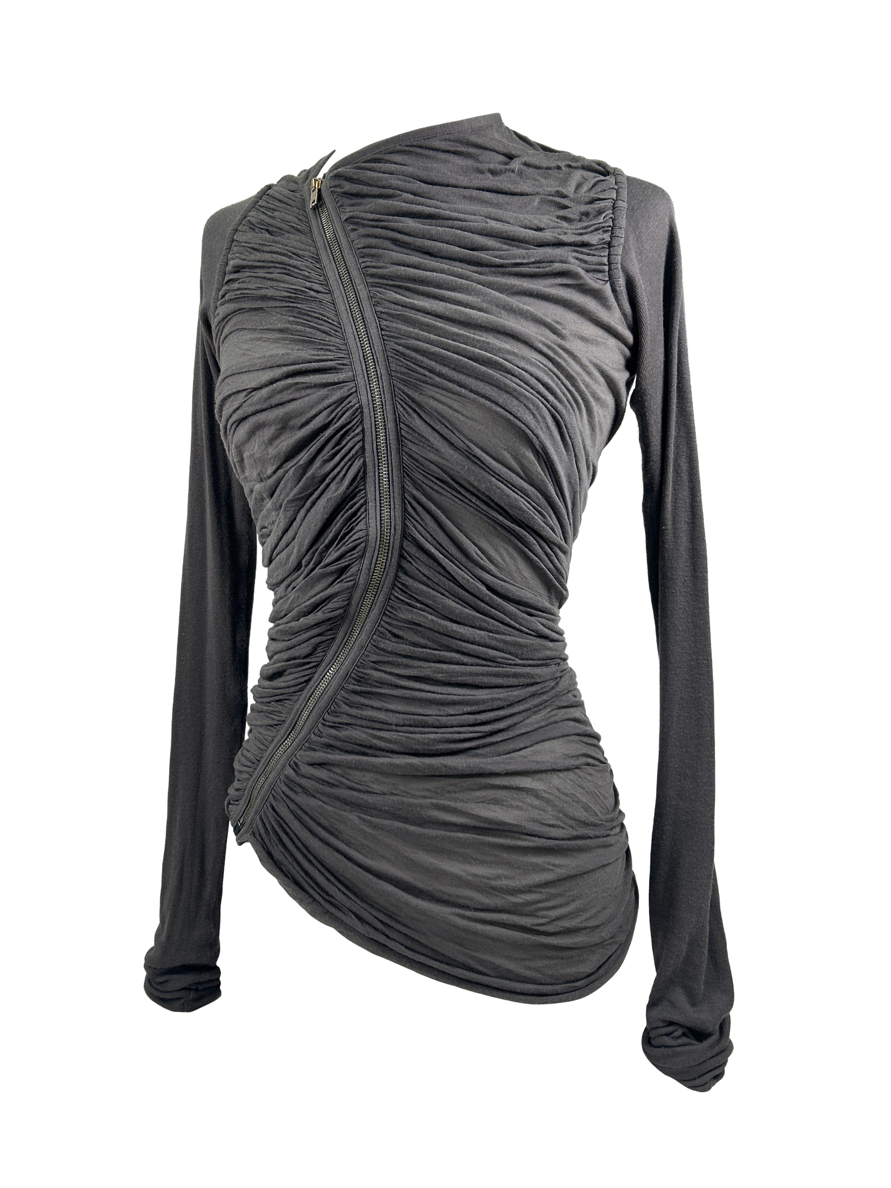 Rick Owens Lilies Gathered Asymmetrical Zip-Up Top