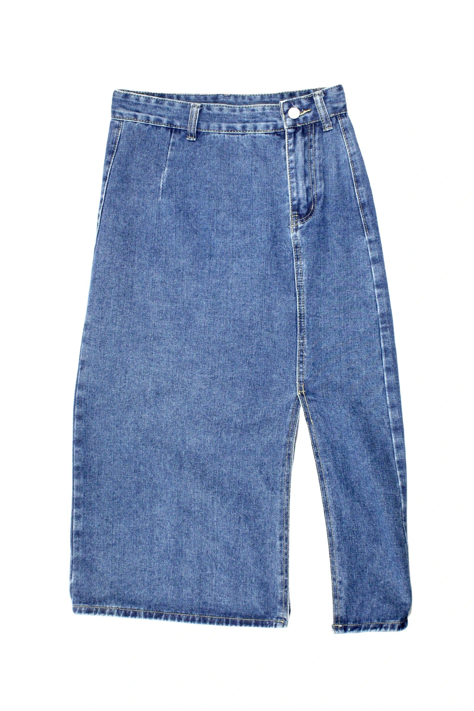 Von Vonni Women's Navy Dark Wash Denim Maxi Skirt with Front Slit – Size 26