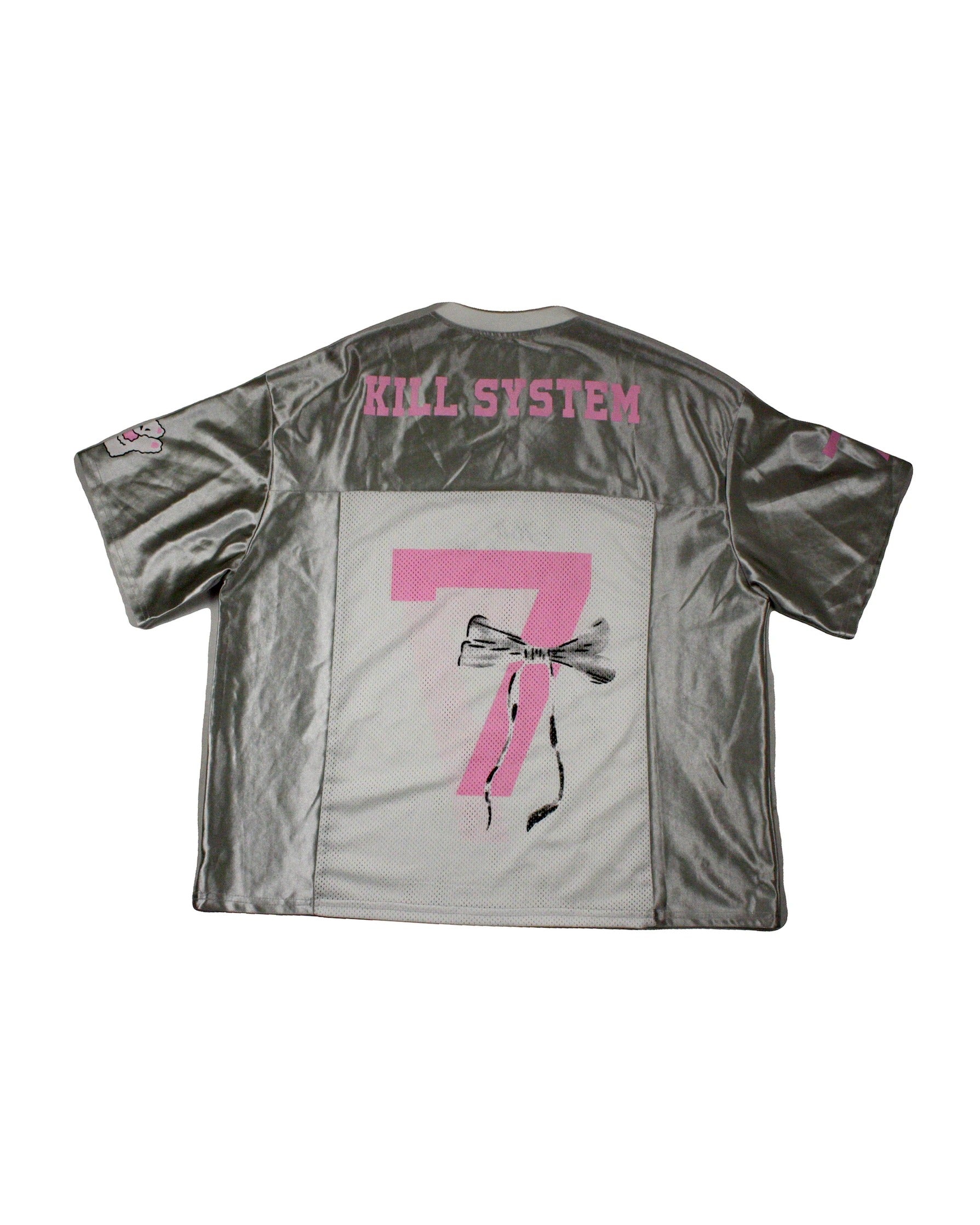 Women's Silver/White/Pink Mesh Short Sleeve Top with V-neck and Rib Trim