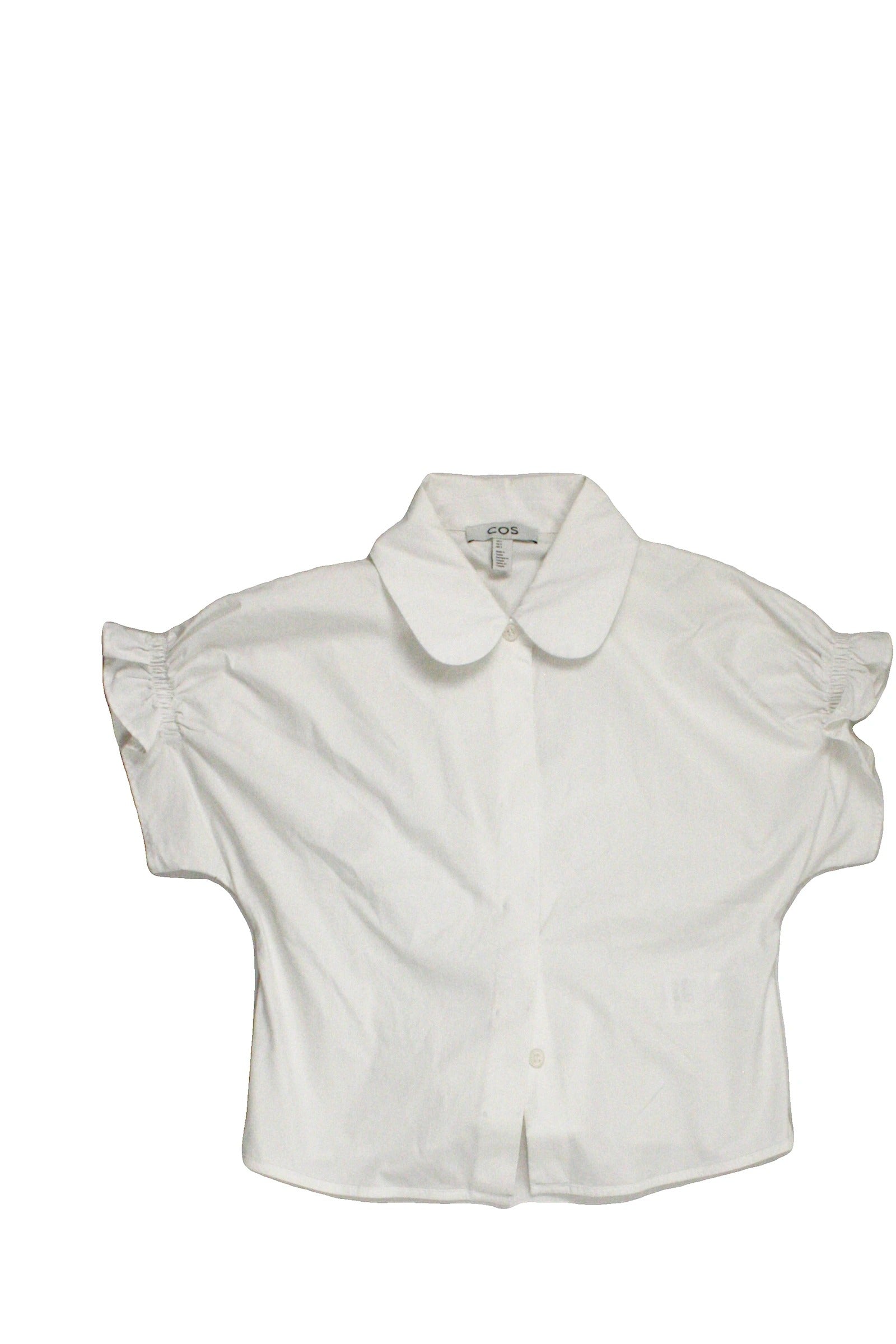 COS Women's White Short Sleeve Shirt with Round Collar and Hidden Pockets – Size 2