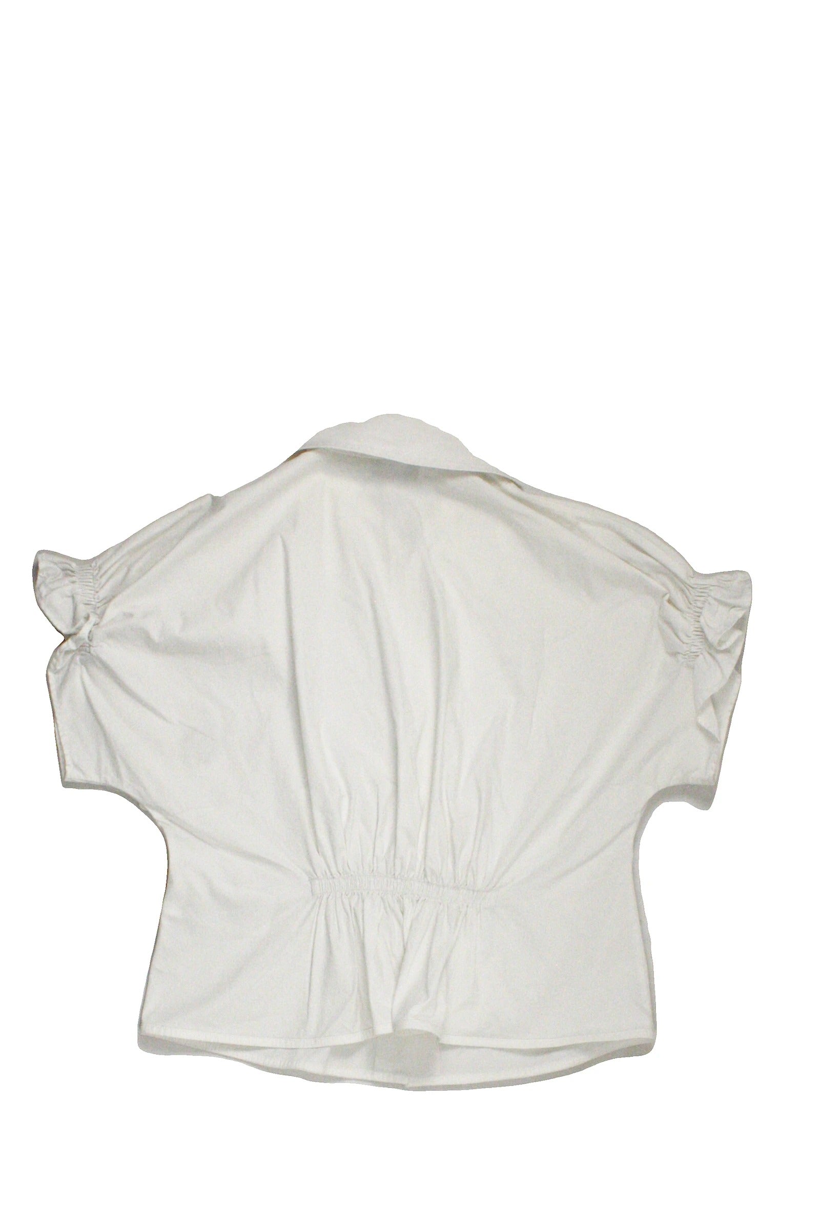 COS Women's White Short Sleeve Shirt with Round Collar and Hidden Pockets – Size 2
