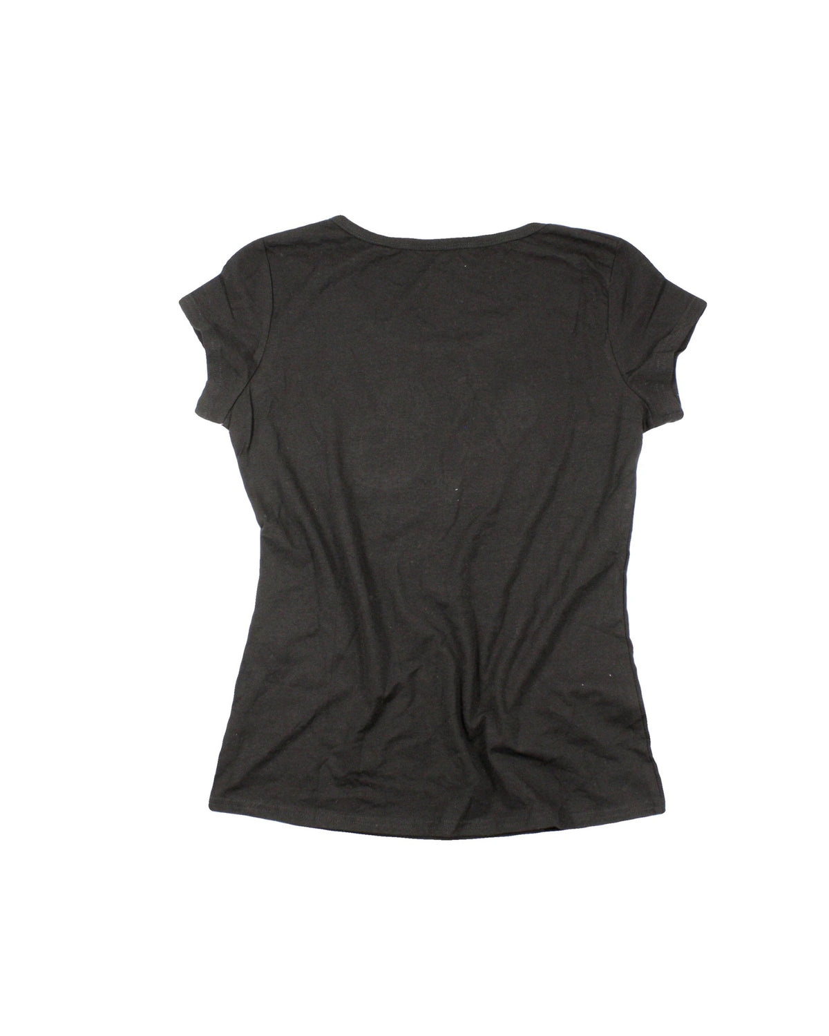 Hejj Women's Black/Silver Short Sleeve Top with Round Neck and Rhinestone Lock-and-Key Detail