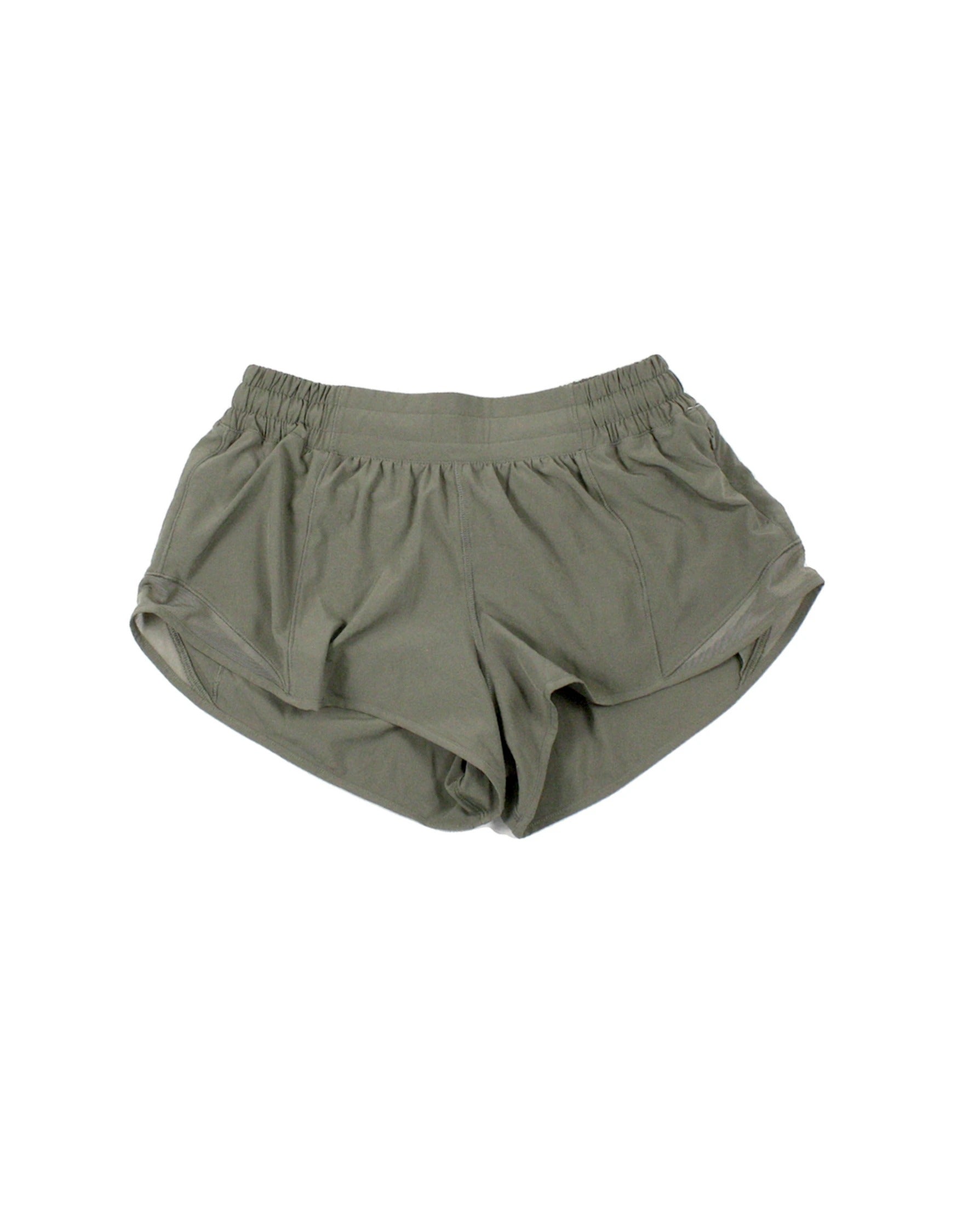 Lululemon Women's Olive Mini Shorts with Mesh Panels and Stretch Waistband – Size 26