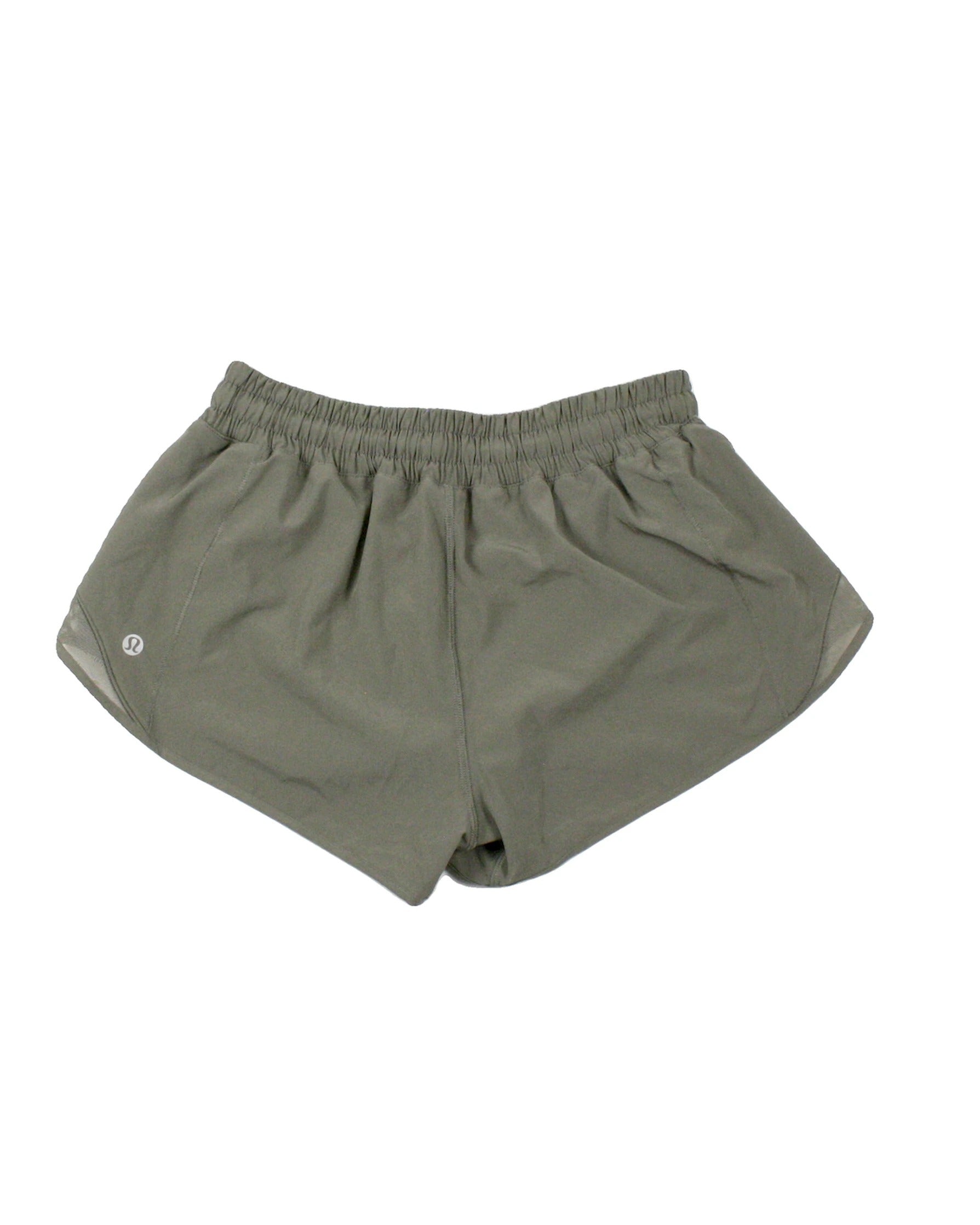 Lululemon Women's Olive Mini Shorts with Mesh Panels and Stretch Waistband – Size 26