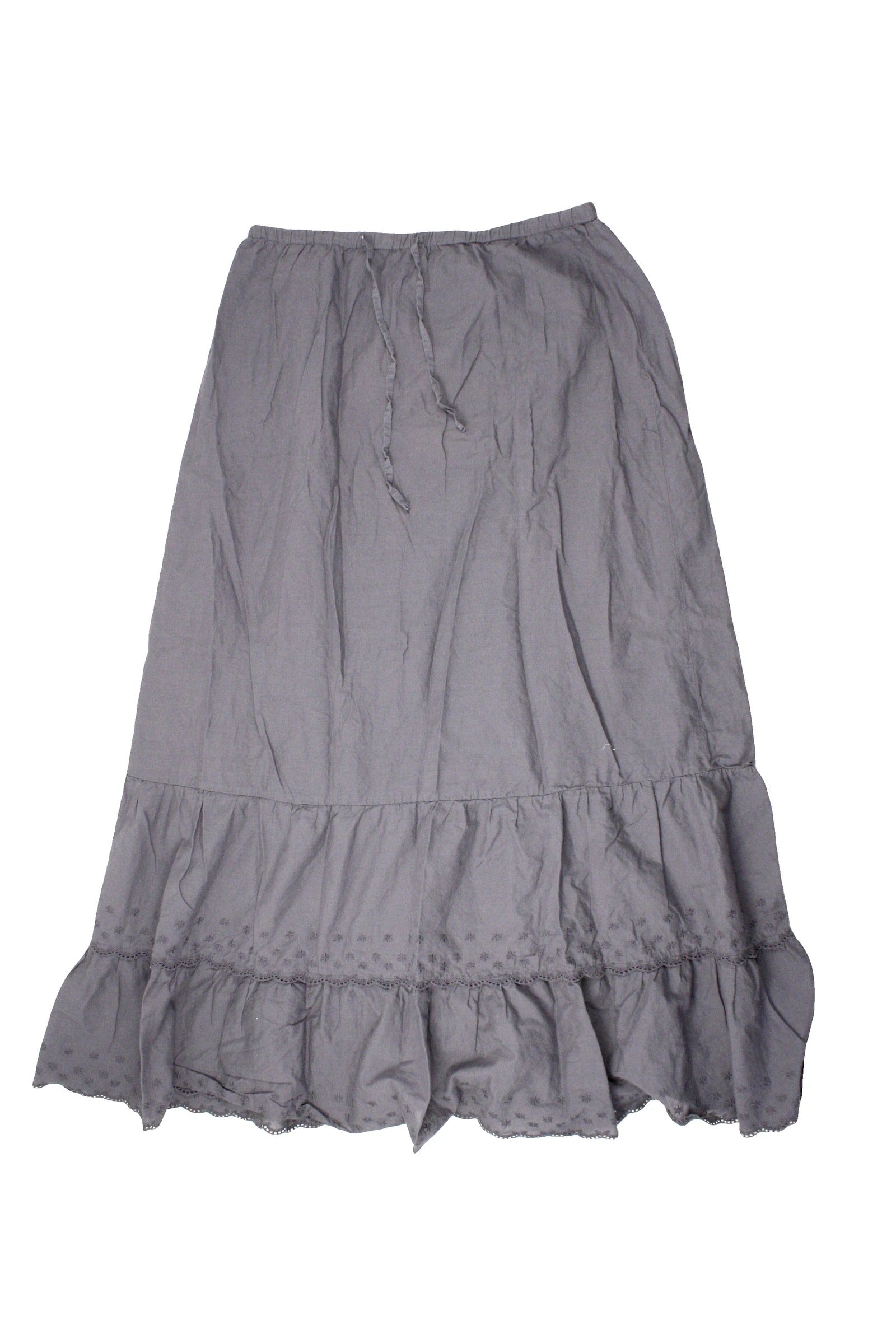 Brandy Melville Women's Grey Tiered Lace-Trim Maxi Skirt – Size 28