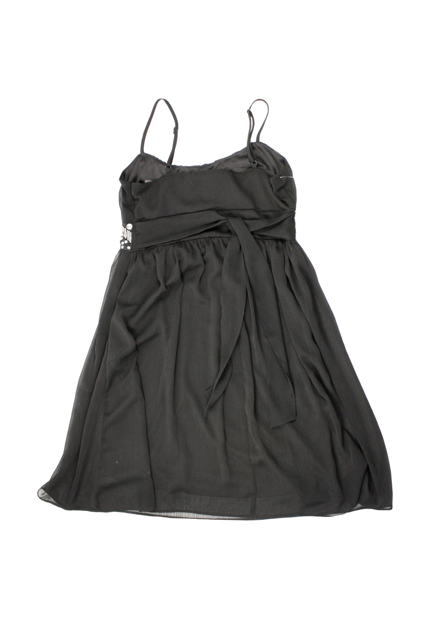 Point Zero Women's Black/Silver Spaghetti Strap Knee-Length Dress with Beaded Waist – Size 7