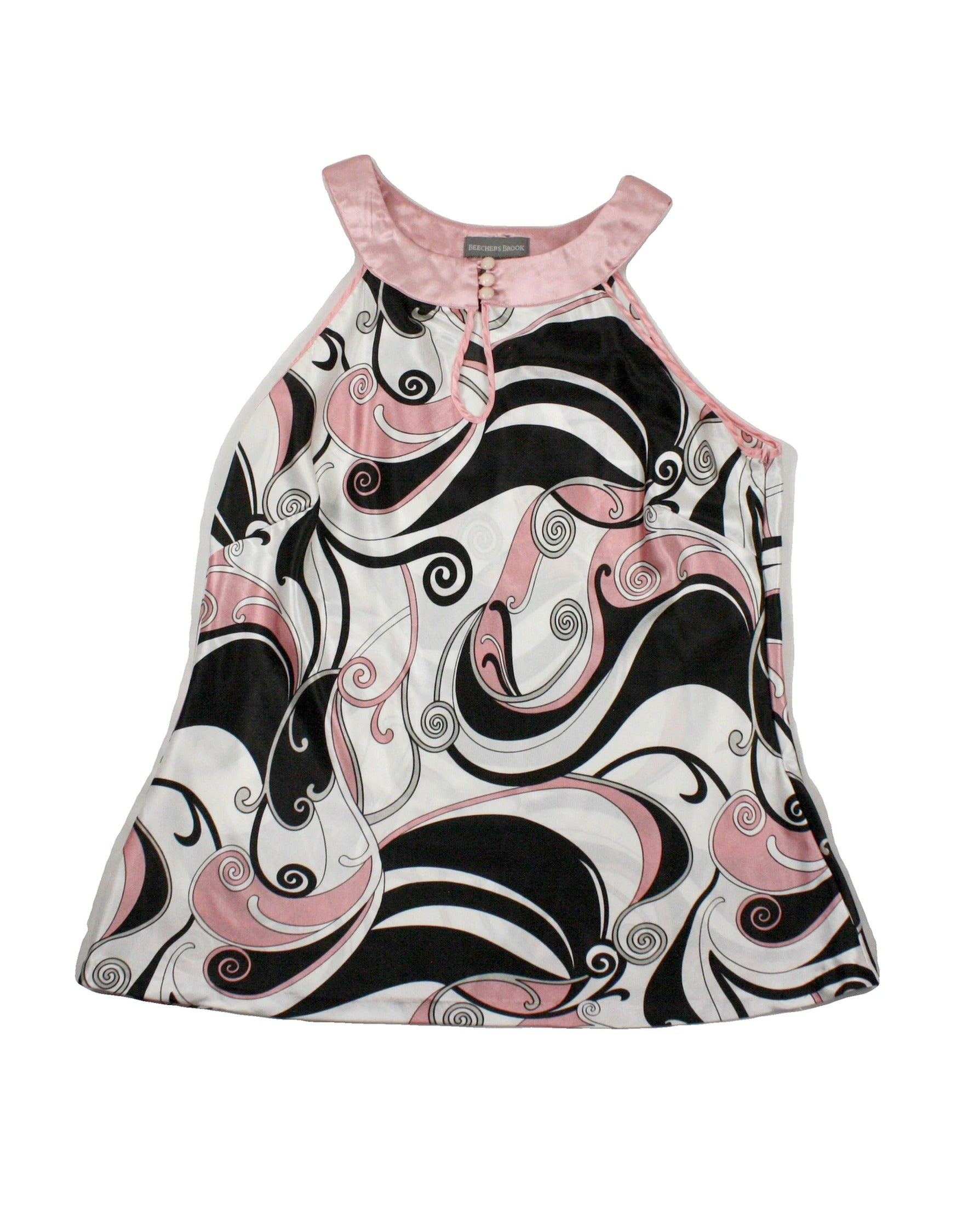 Beecher's Brook Women's Pink/White/Black Swirl Print Sleeveless Top – Size L
