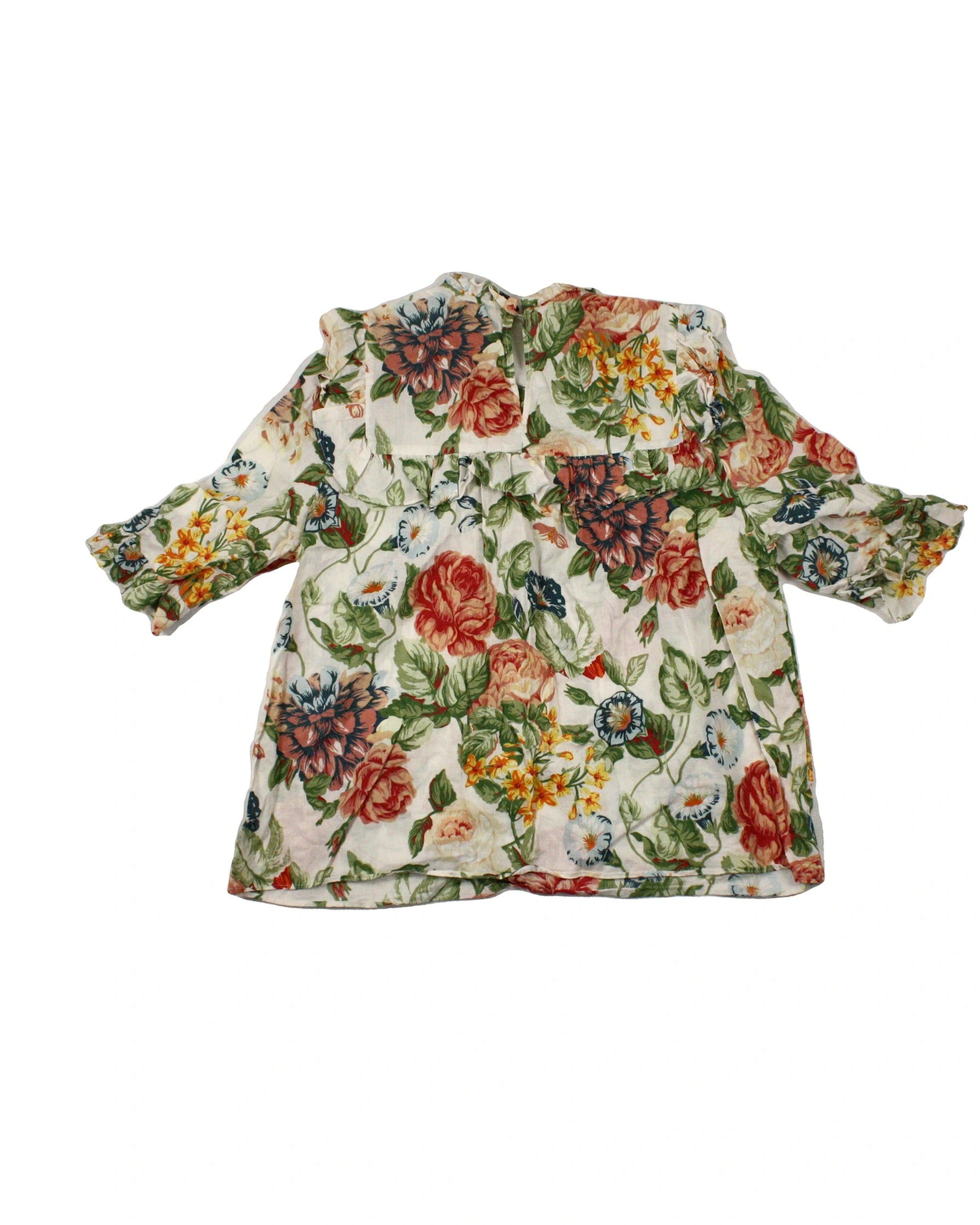 Zara Women's Beige/Green/Red/Blue Floral Short Sleeve High-Neck Top – Size M