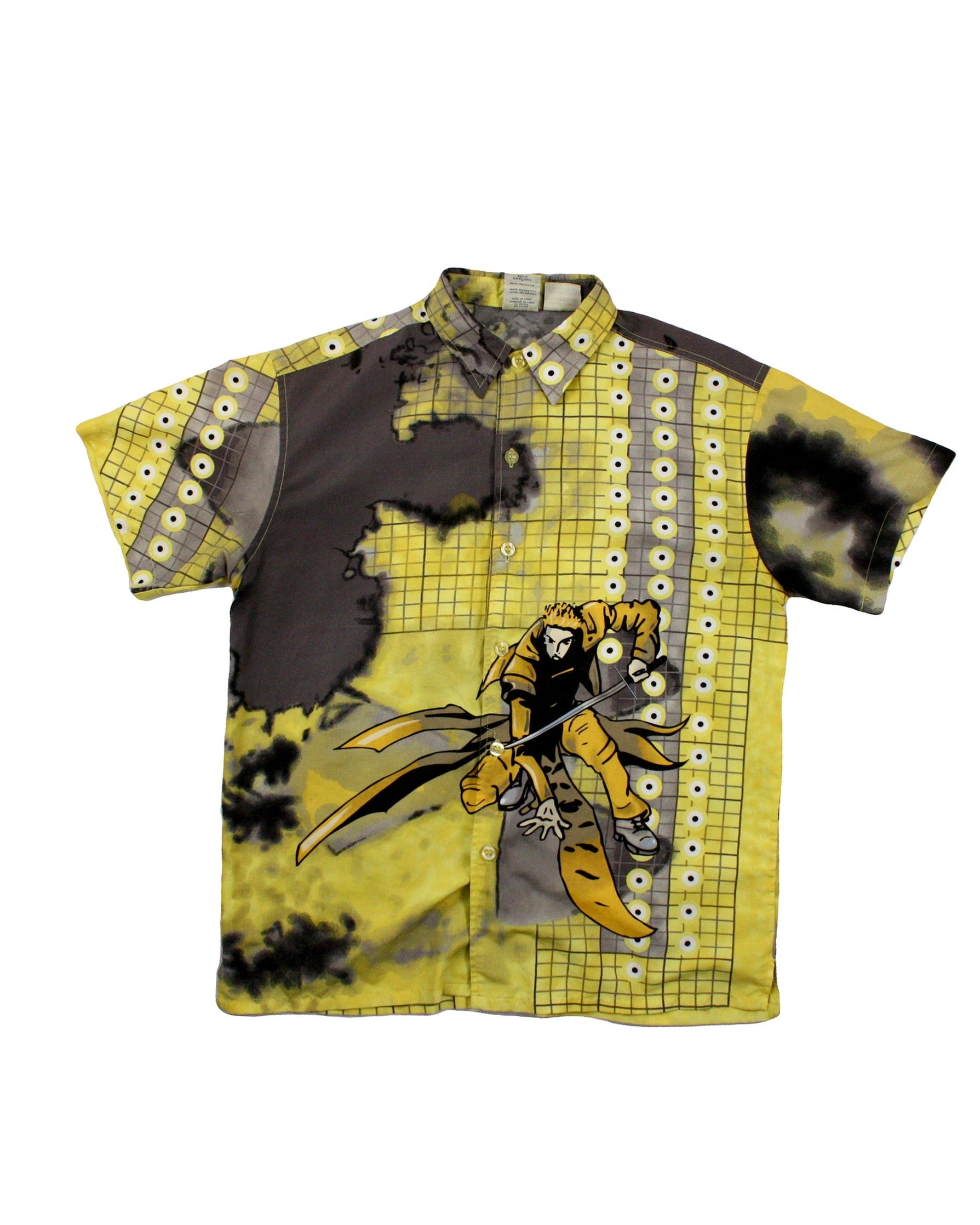 725 Originals Men's Yellow/Black/Grey/White Vintage Abstract Print Short Sleeve Shirt