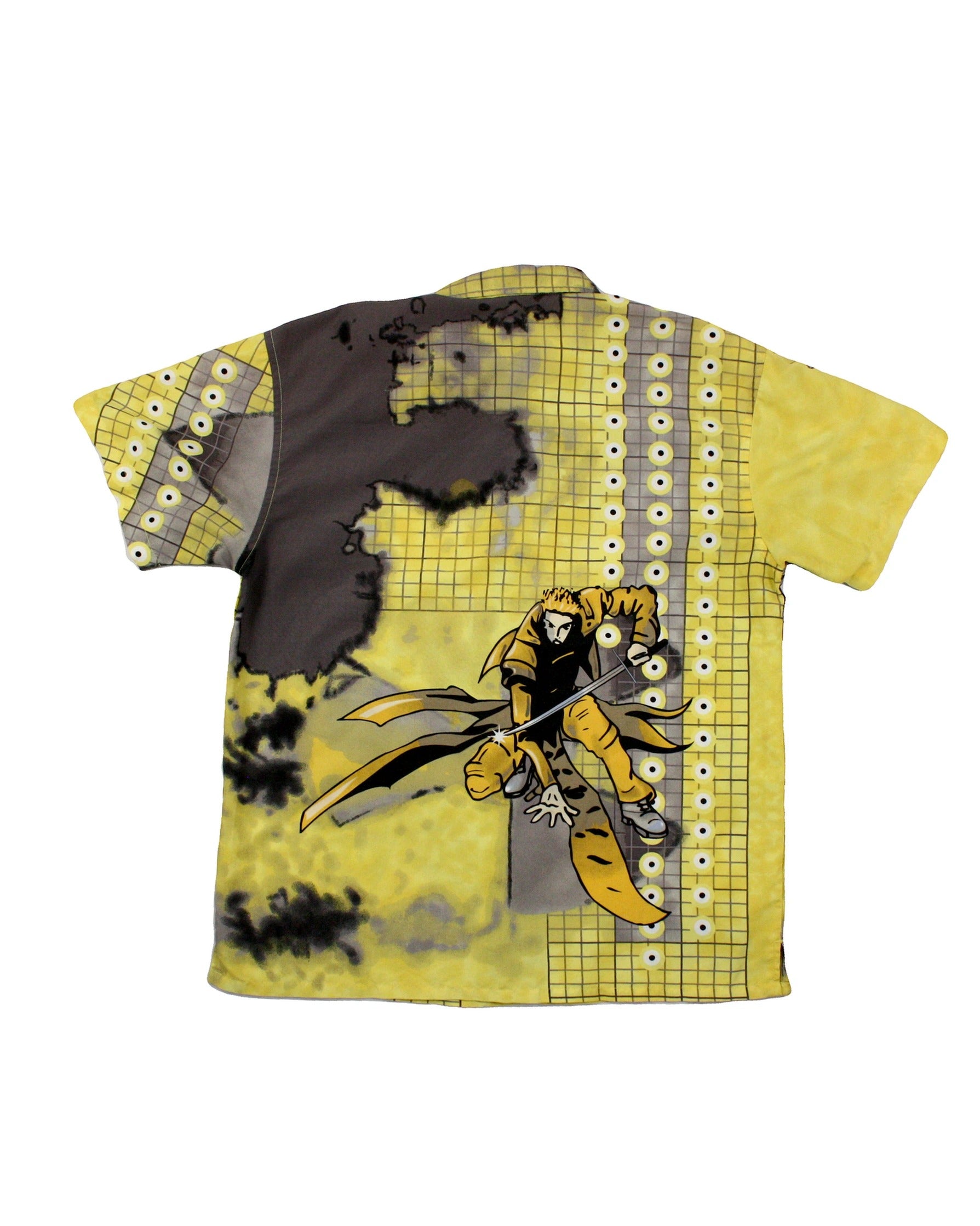 725 Originals Men's Yellow/Black/Grey/White Vintage Abstract Print Short Sleeve Shirt