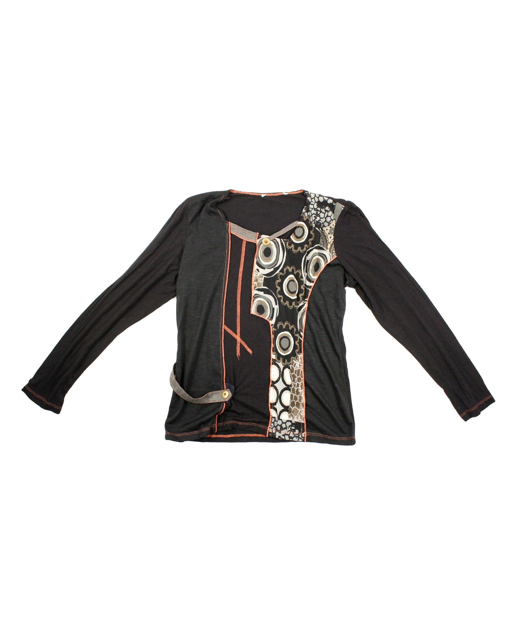 Women's Black/Grey/Orange/Brown Abstract Panel Print Long Sleeve Top – As Is