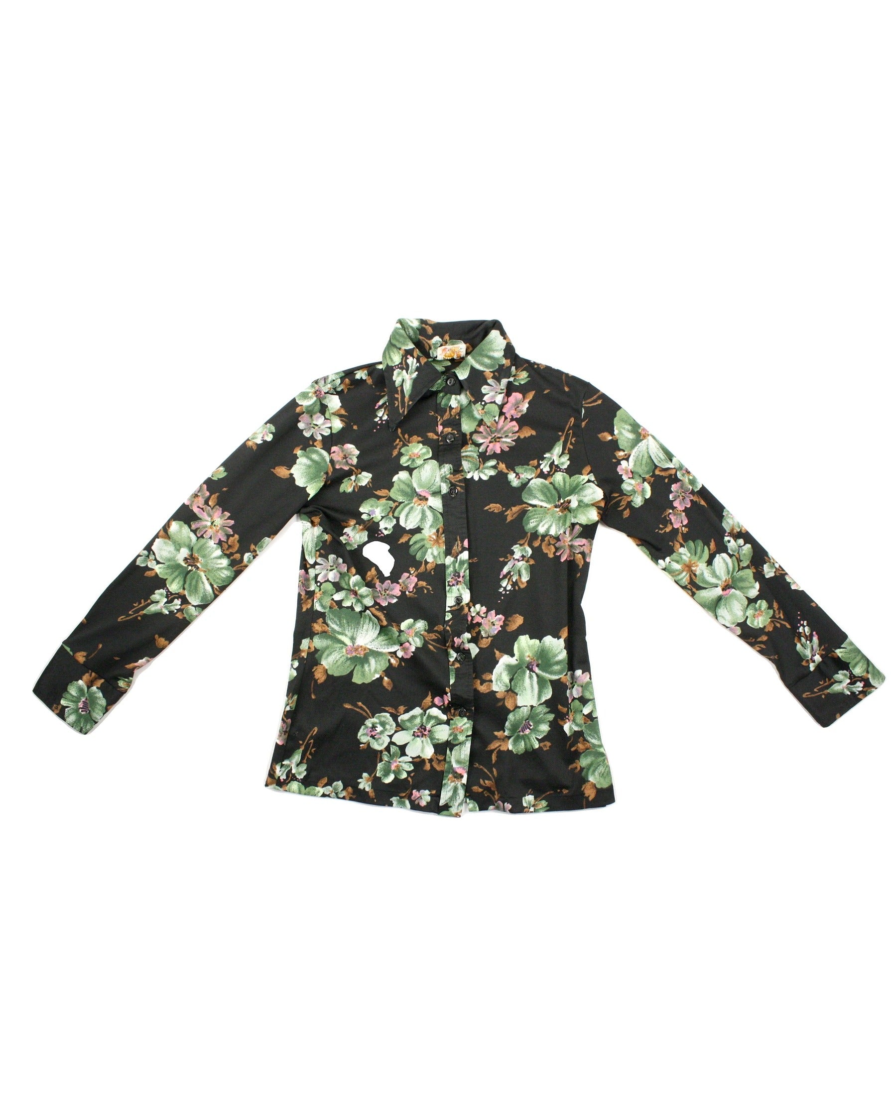 Elite Women's Black/Green/Pink/White Vintage Floral Print Long Sleeve Shirt