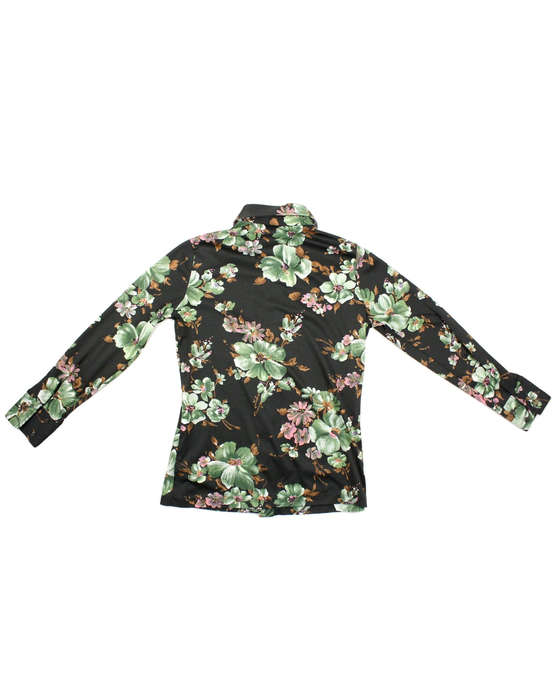 Elite Women's Black/Green/Pink/White Vintage Floral Print Long Sleeve Shirt