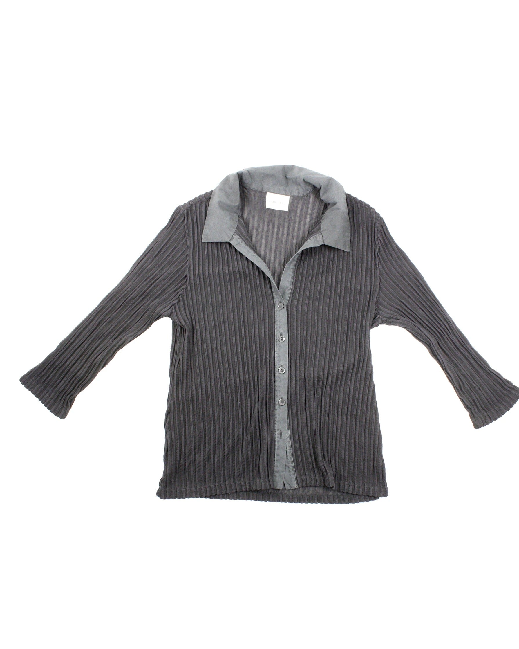 Fashion Bug Women's Black Vintage Semi-Sheer Ribbed Long Sleeve Shirt – As Is