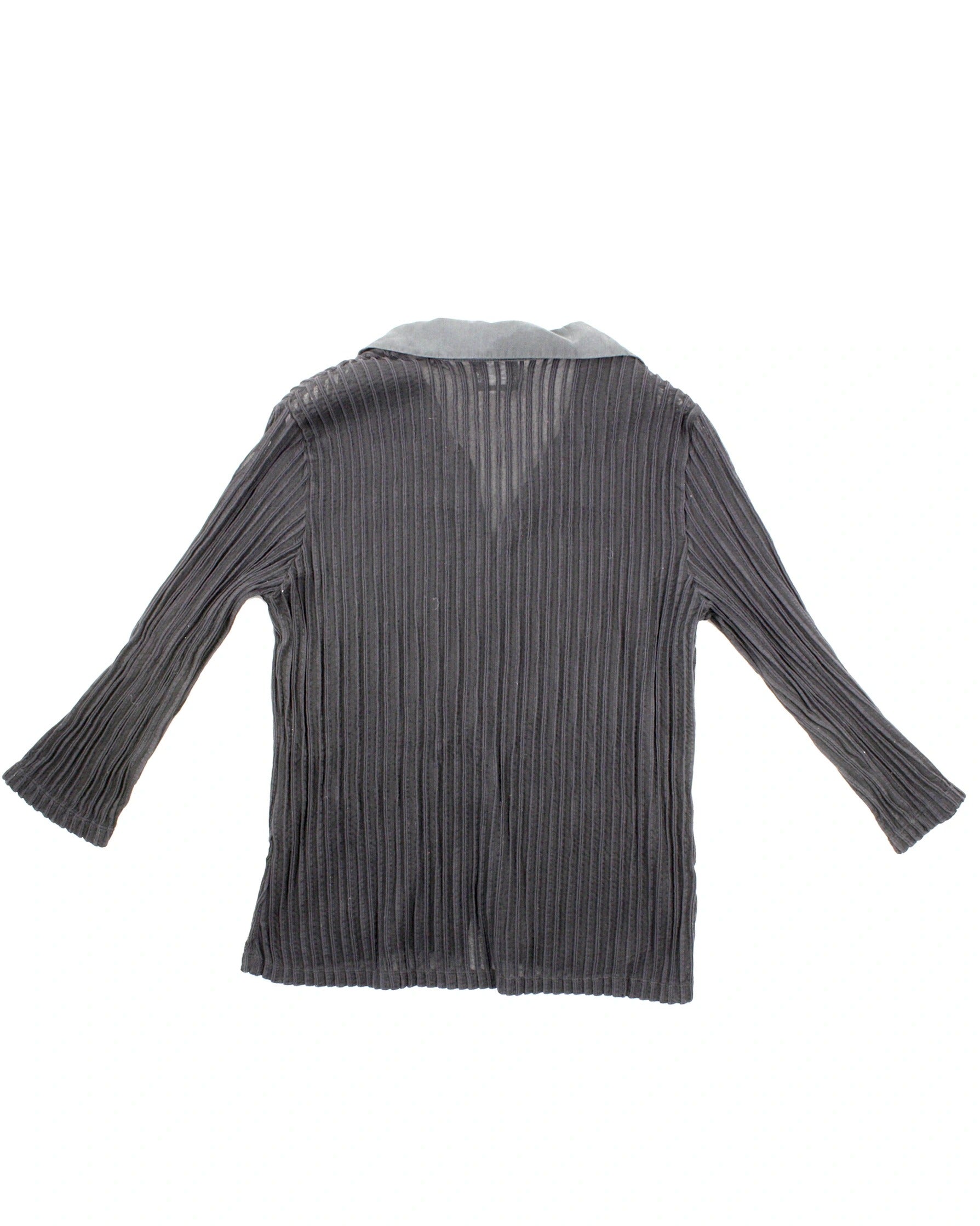 Fashion Bug Women's Black Vintage Semi-Sheer Ribbed Long Sleeve Shirt – As Is