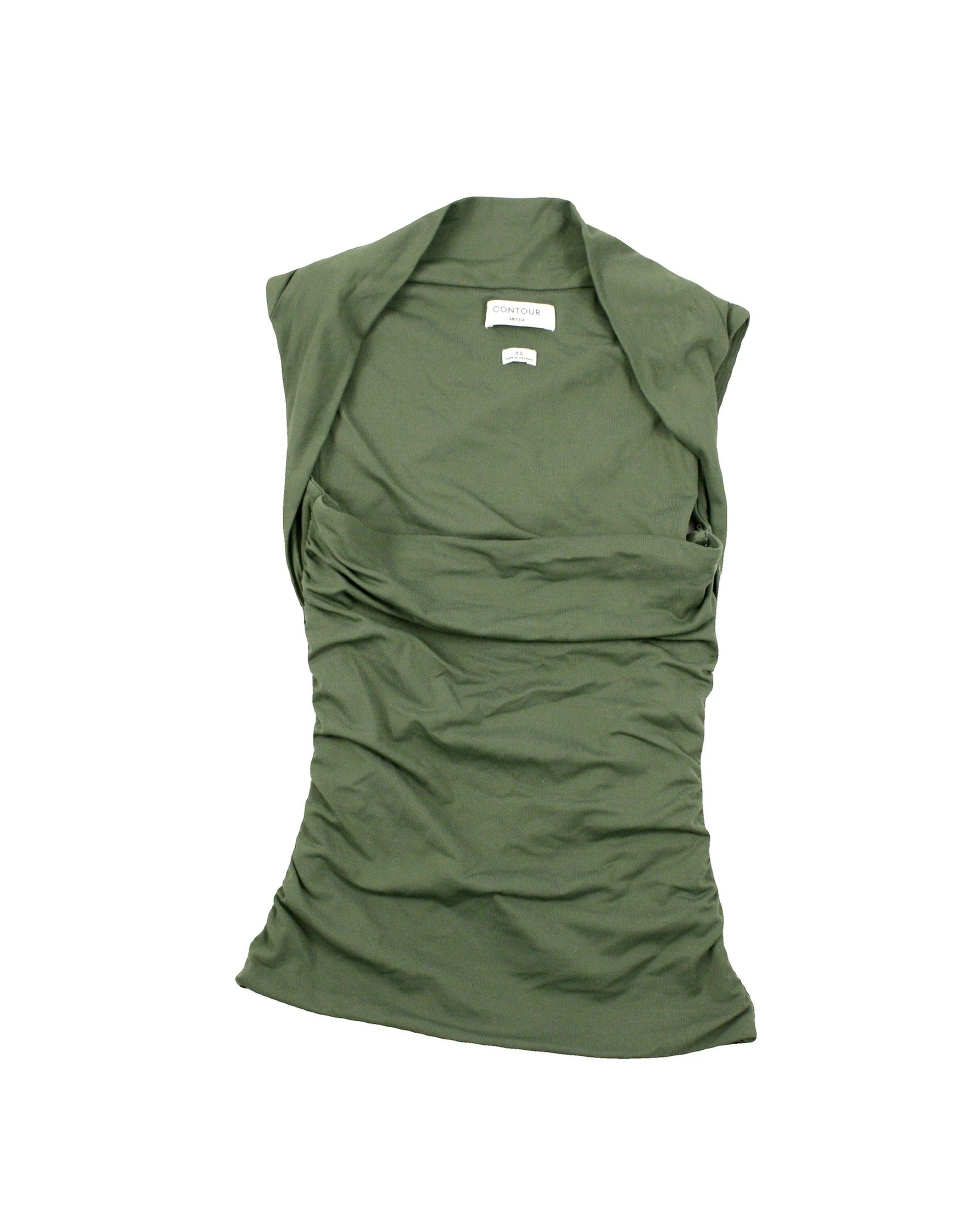 Contour by Aritzia Women's Green Cowl-Neck Sleeveless Top with Side Ruching – Size XS