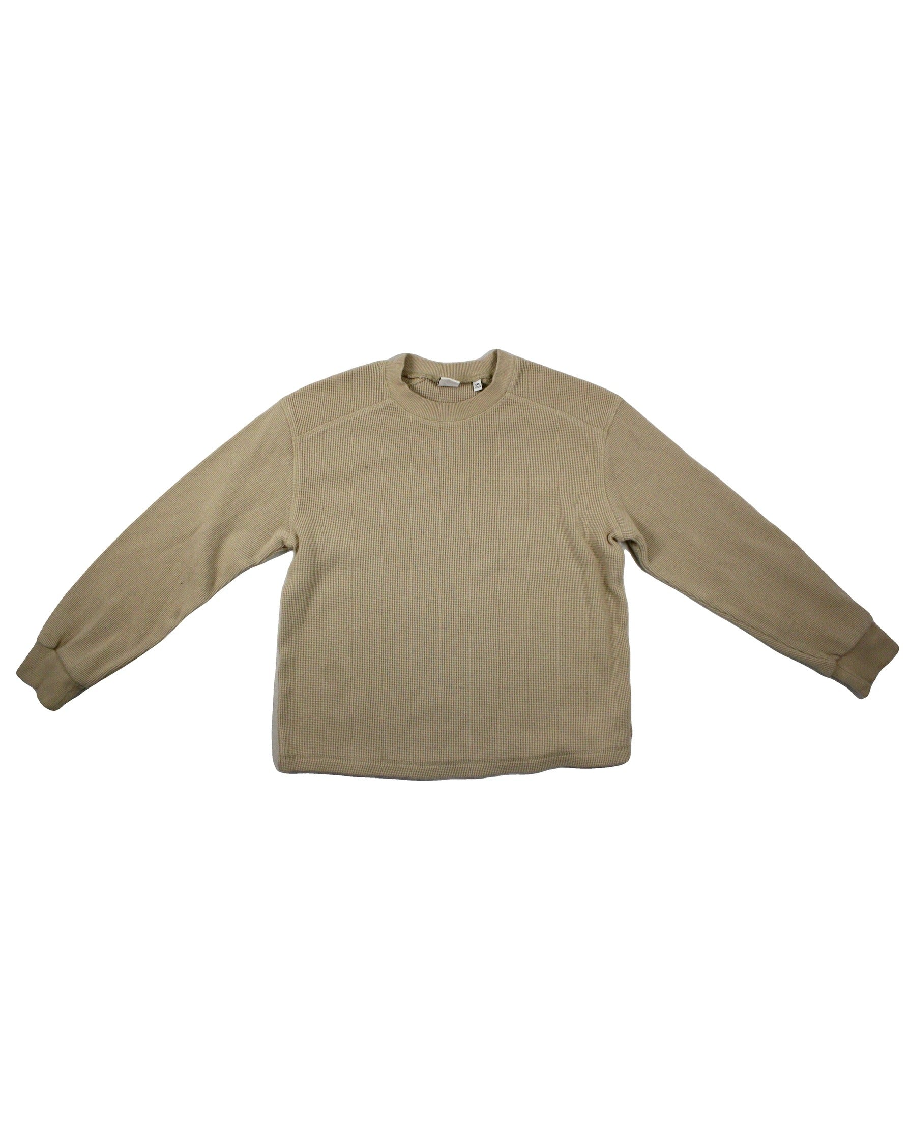 TNA Women's Beige Waffle-Knit Long Sleeve Crew-Neck Top – Size 2XS