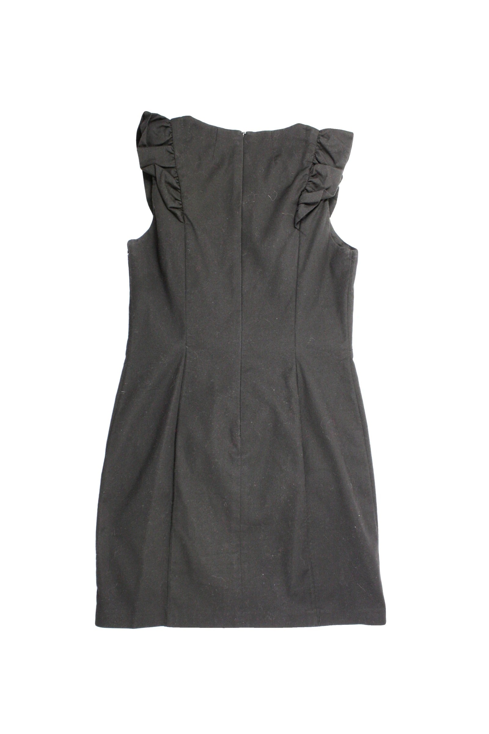 French Connection Women's Black Sleeveless Midi Dress with Ruffle Bodice – Size 10