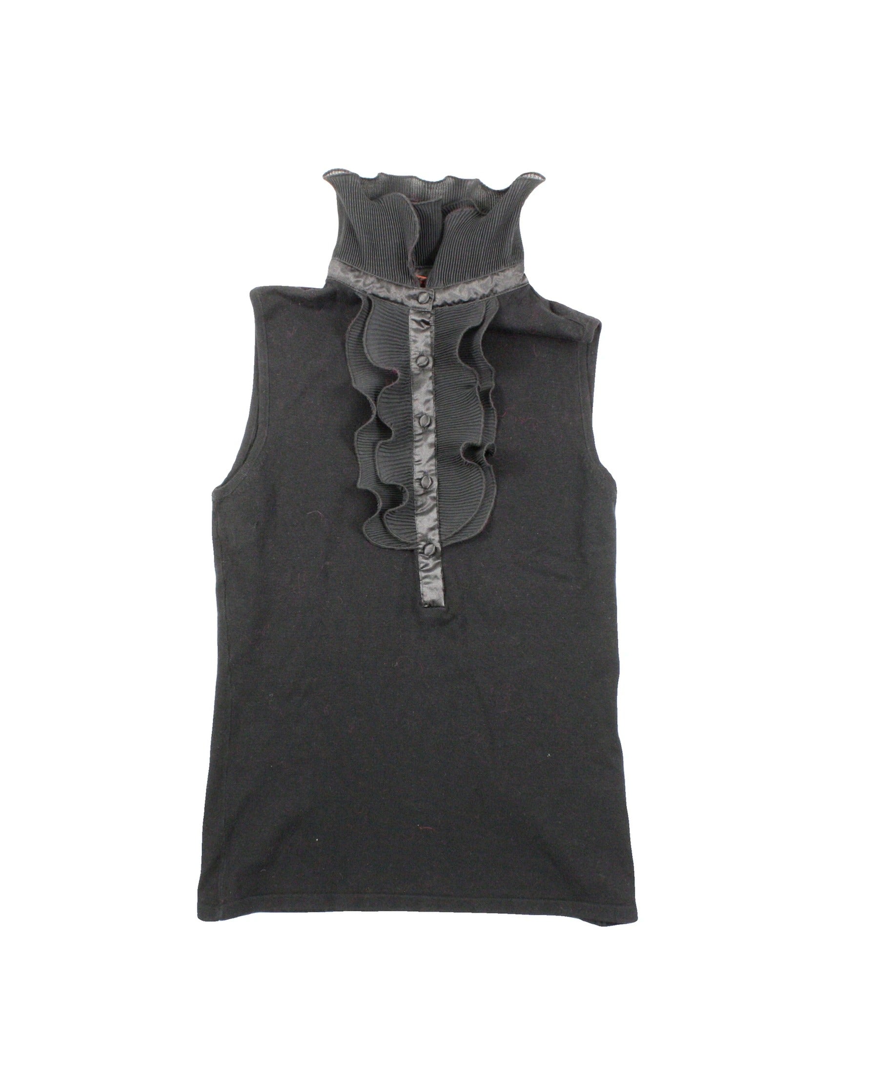 Barami Women's Black Light-Knit Ruffle Sleeveless Top – Size S
