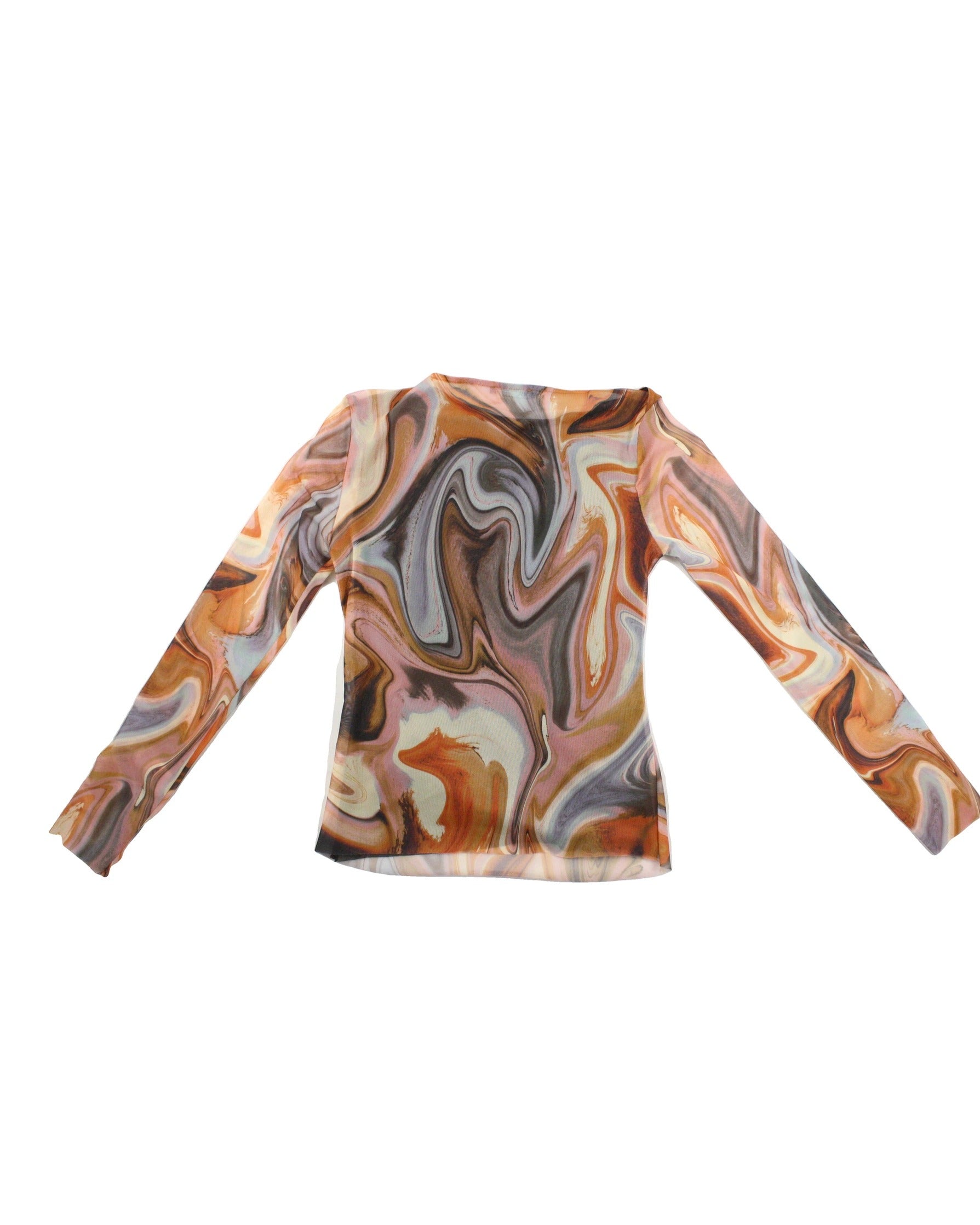 Zara Women's Pink/Orange/Blue/Yellow Swirl Print Mesh Long Sleeve Top – Size M