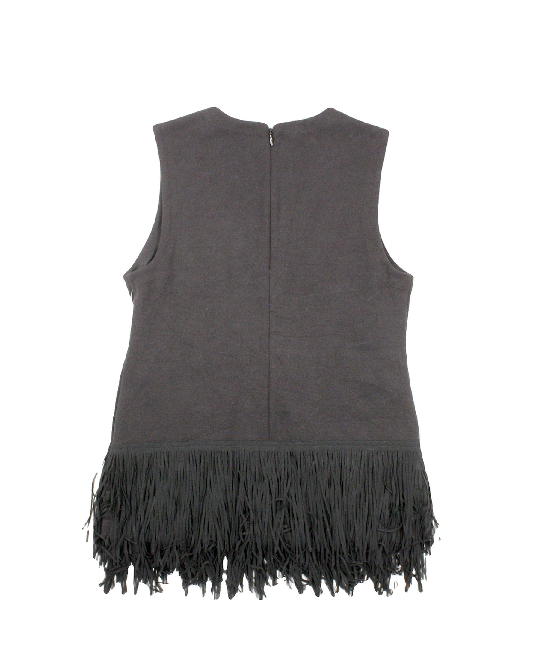 J.Crew Women's Black Sleeveless Top with Fringe Hem and Back Zip – Size XXS
